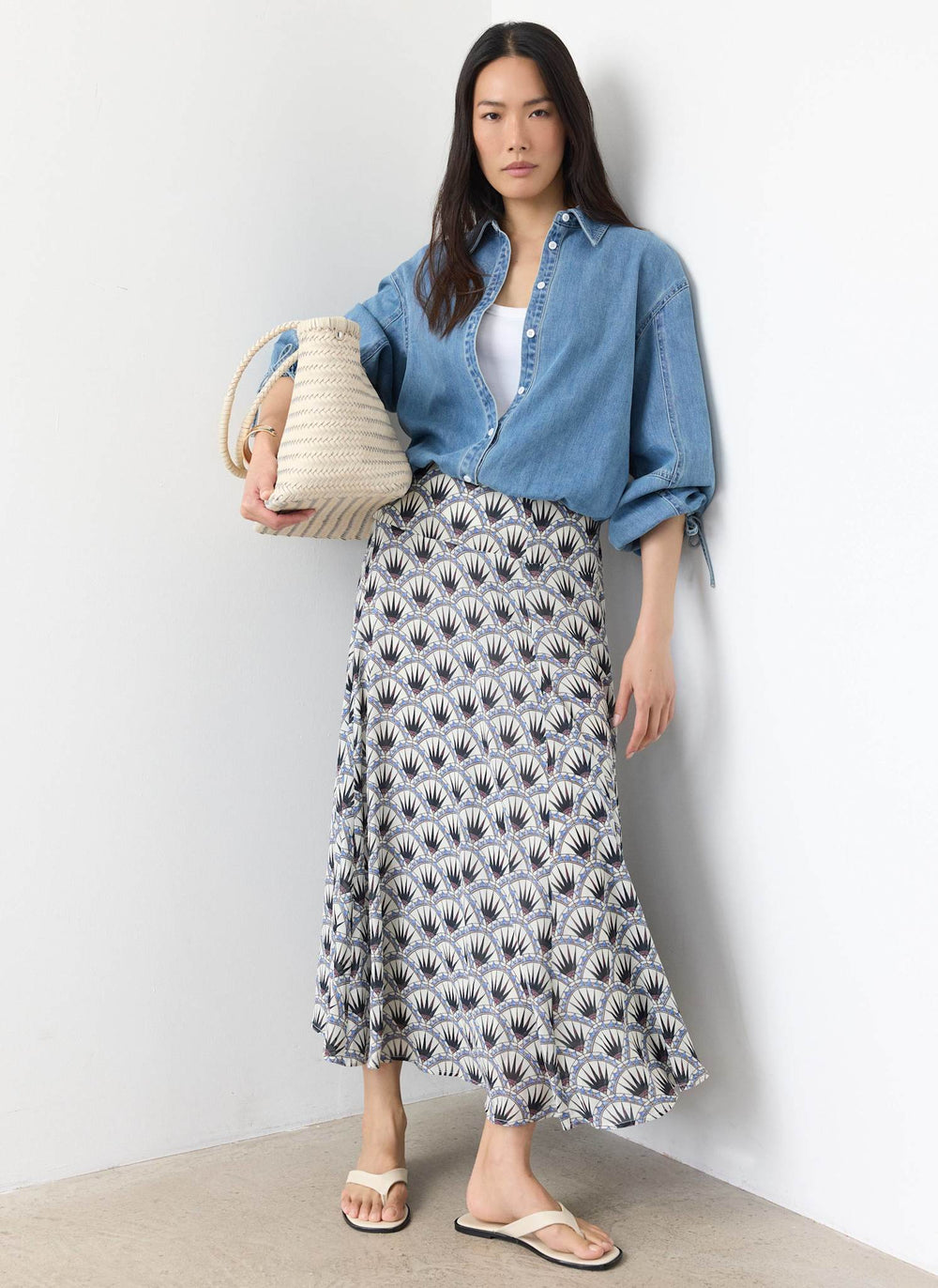 Blue Geo Print Drop Waist Maxi Skirt