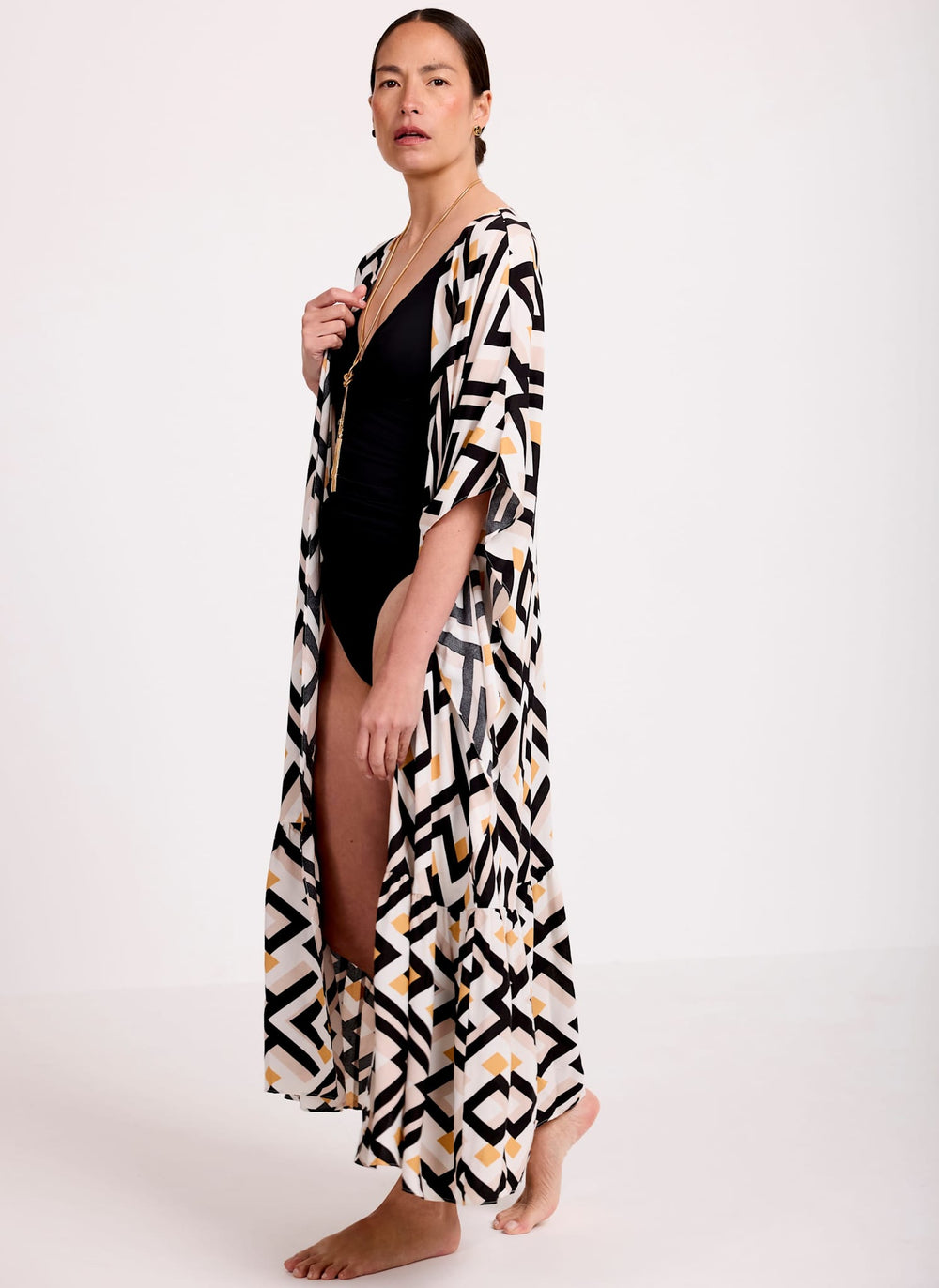 Black Geo Print Kimono
