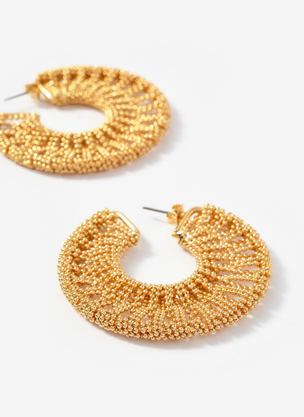Gold Tone Beaded Hoop Earrings