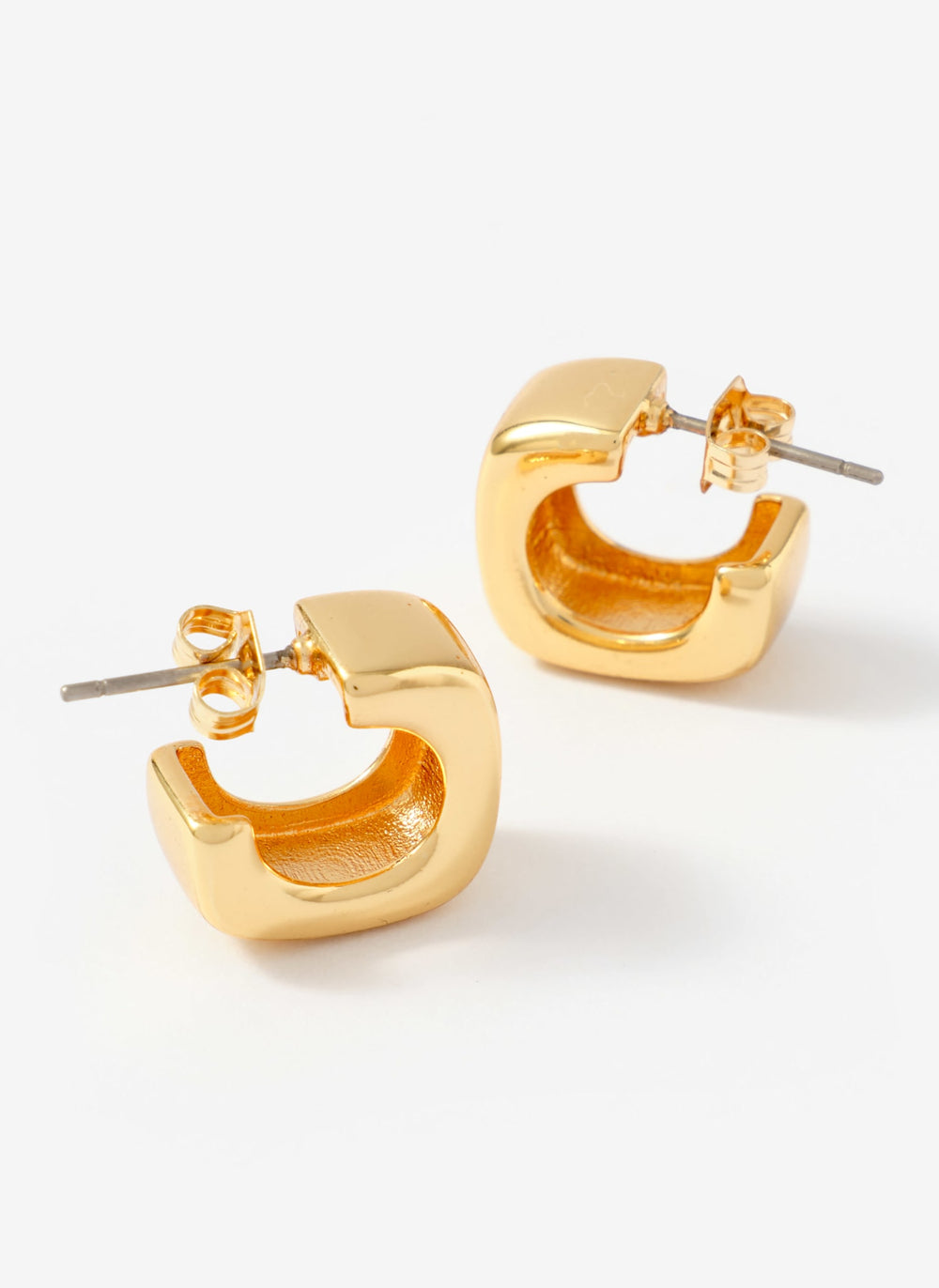 Gold Tone Mini Rounded Square Hoop Earrings