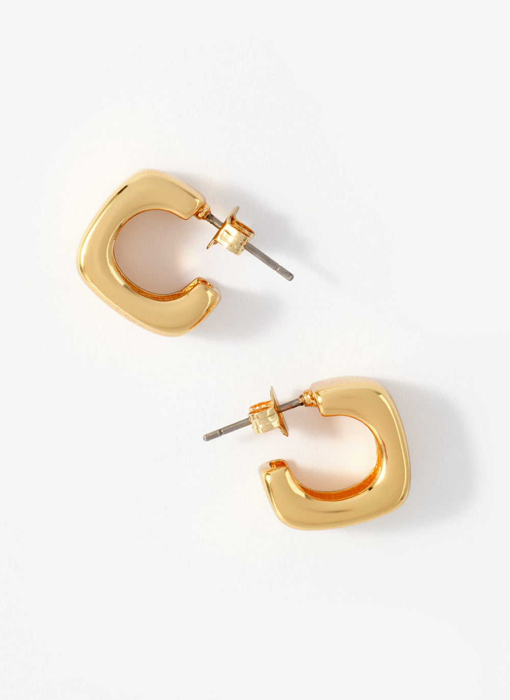 Gold Tone Mini Rounded Square Hoop Earrings