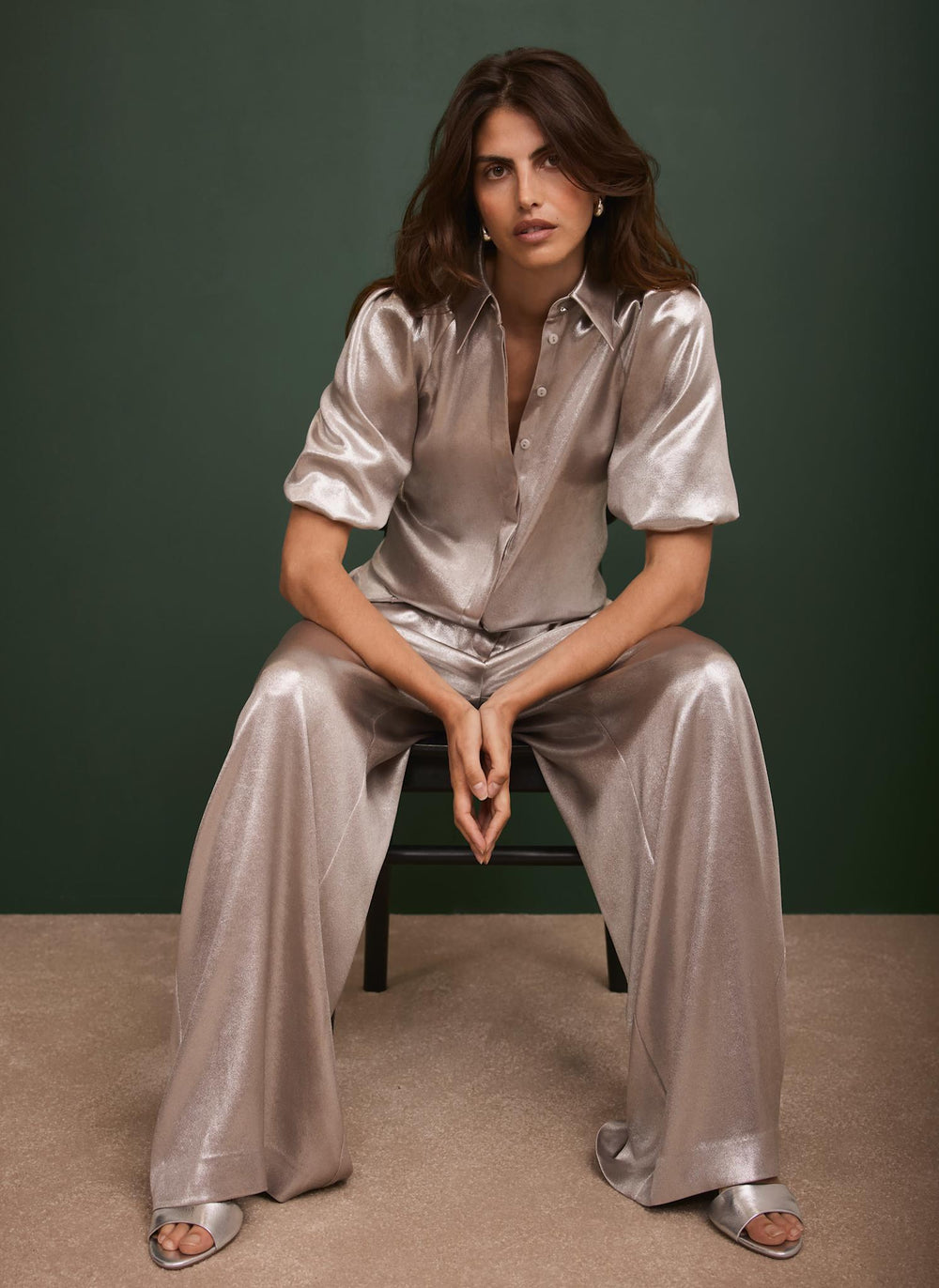 Metallic Puff Sleeve Shirt