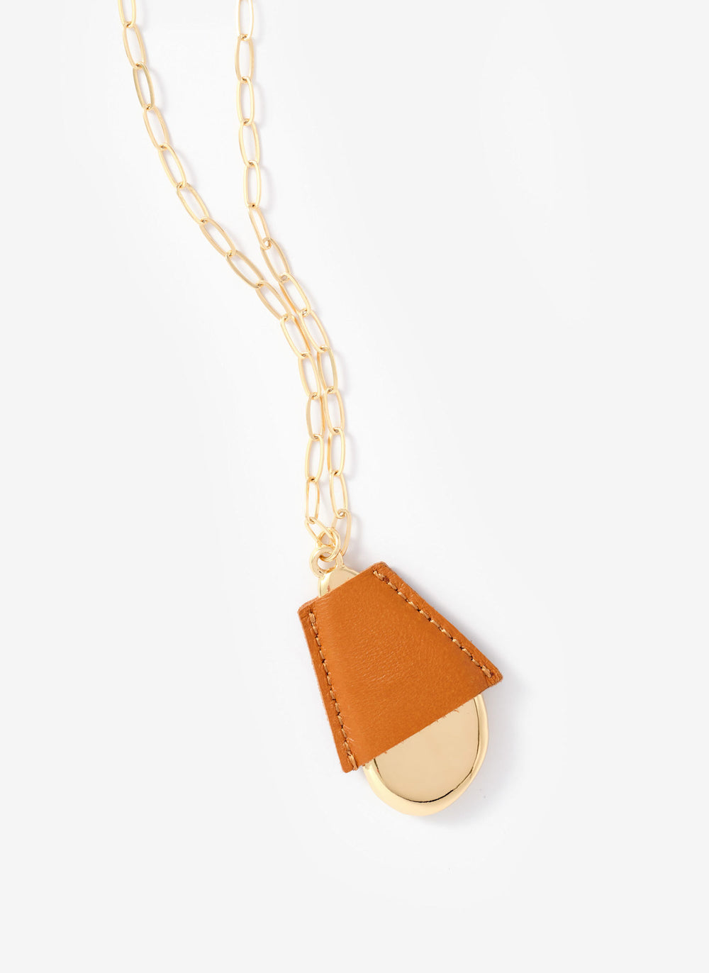 Gold Tone Faux Leather Cased Pendant Necklace