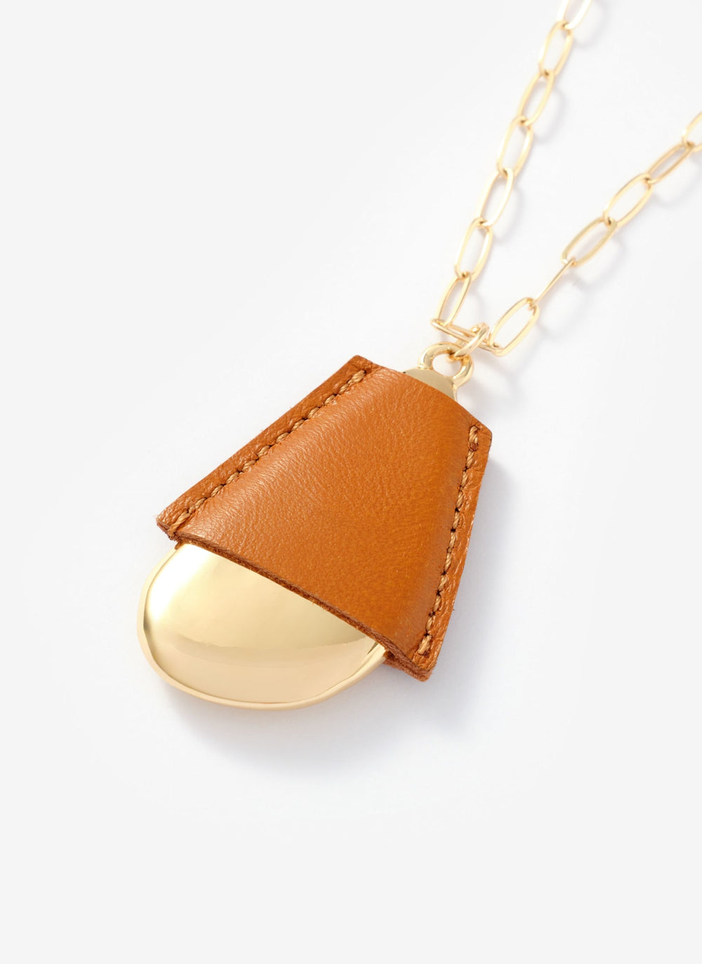 Gold Tone Faux Leather Cased Pendant Necklace