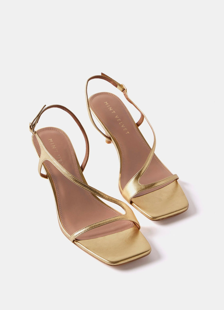 Gold Leather Strappy Kitten Heels â Mint Velvet