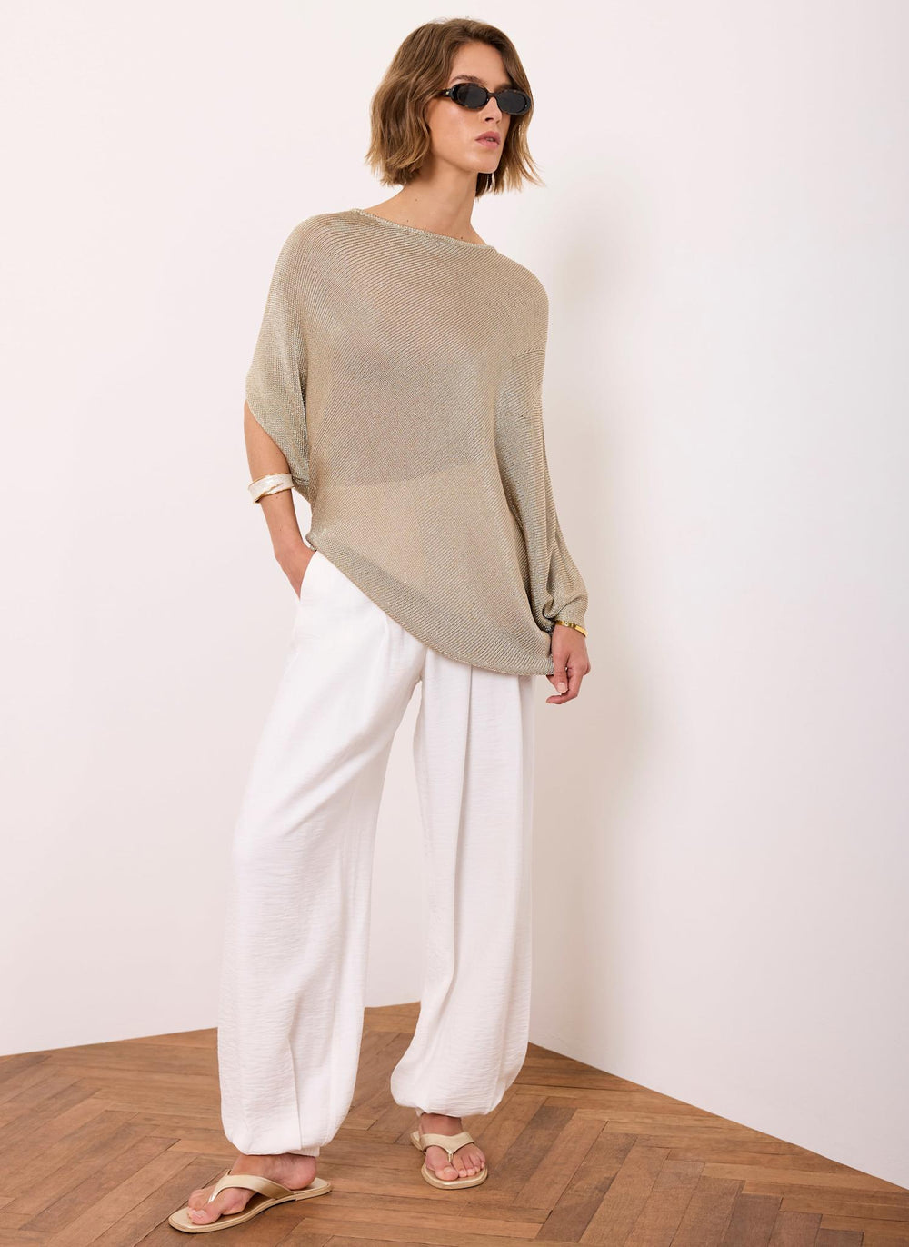 Gold Metallic Knit Poncho Top
