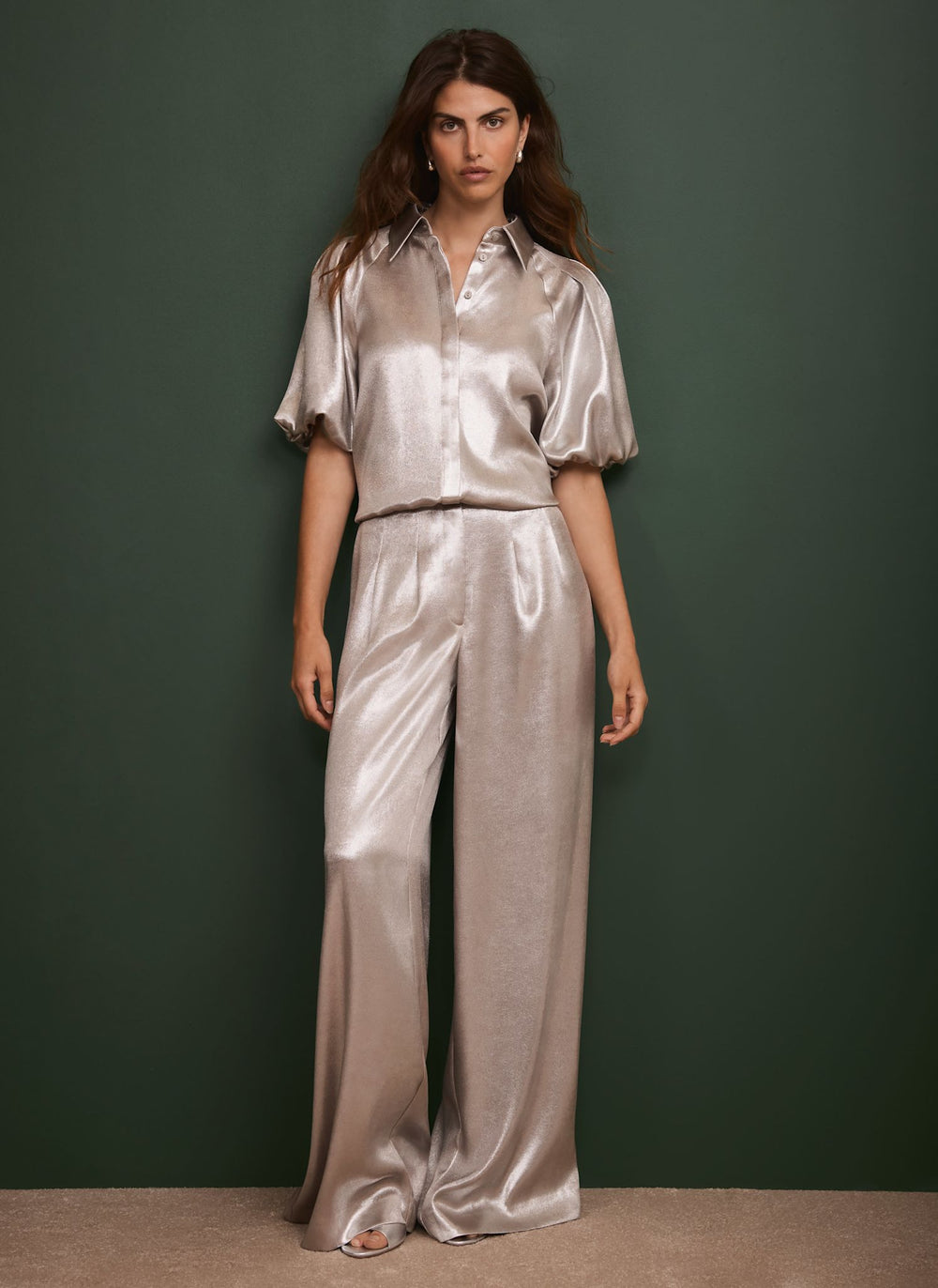 Metallic Wide Leg Trousers
