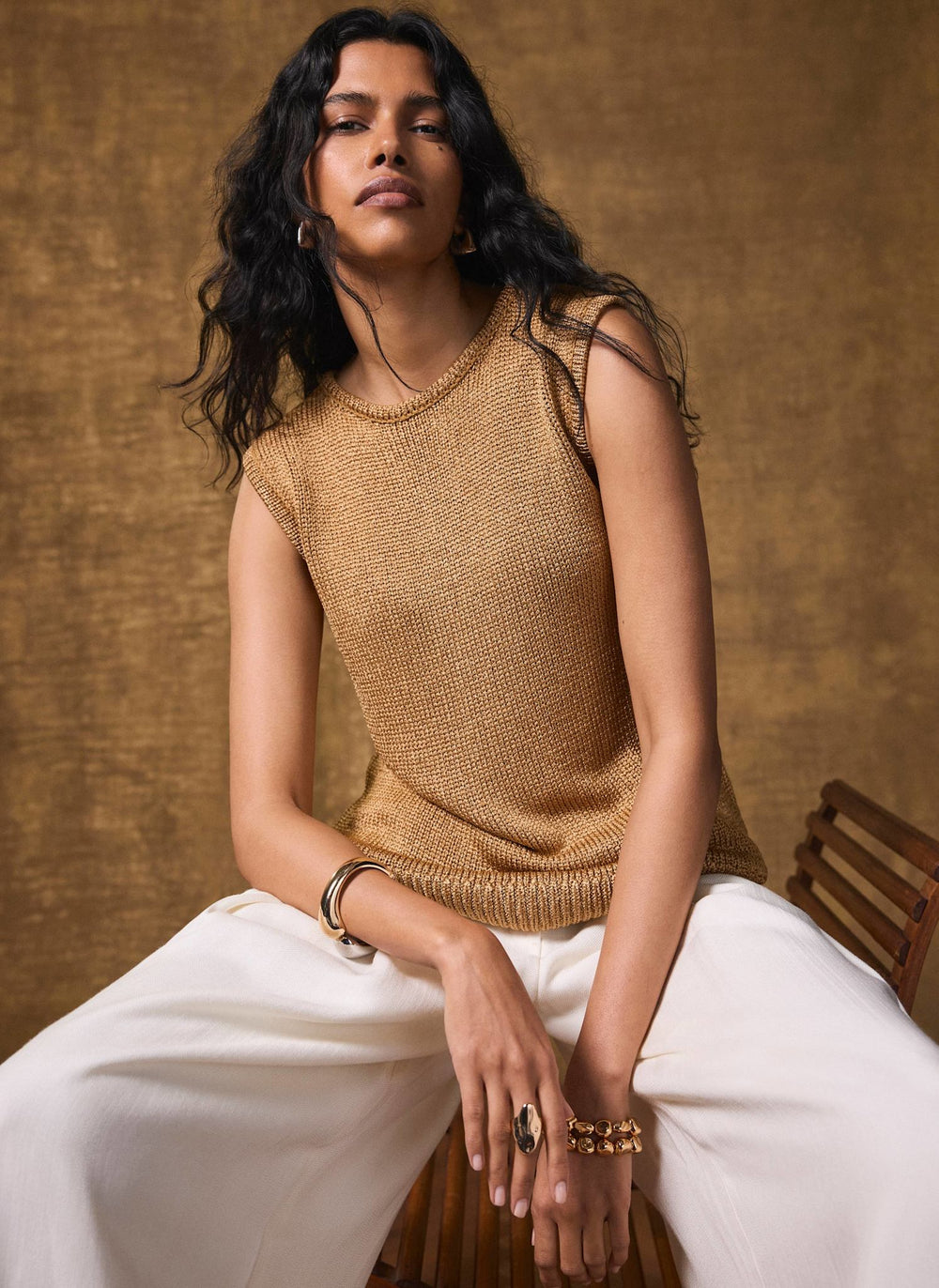 Gold Metallic Knit Vest Top
