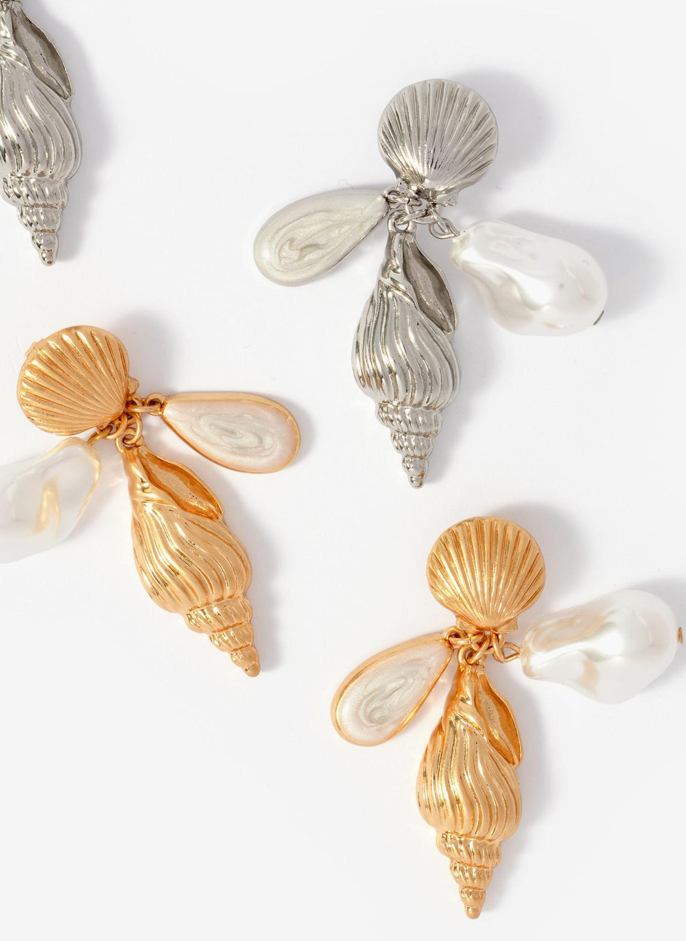 Gold Tone Shell Pearl Drop Earrings