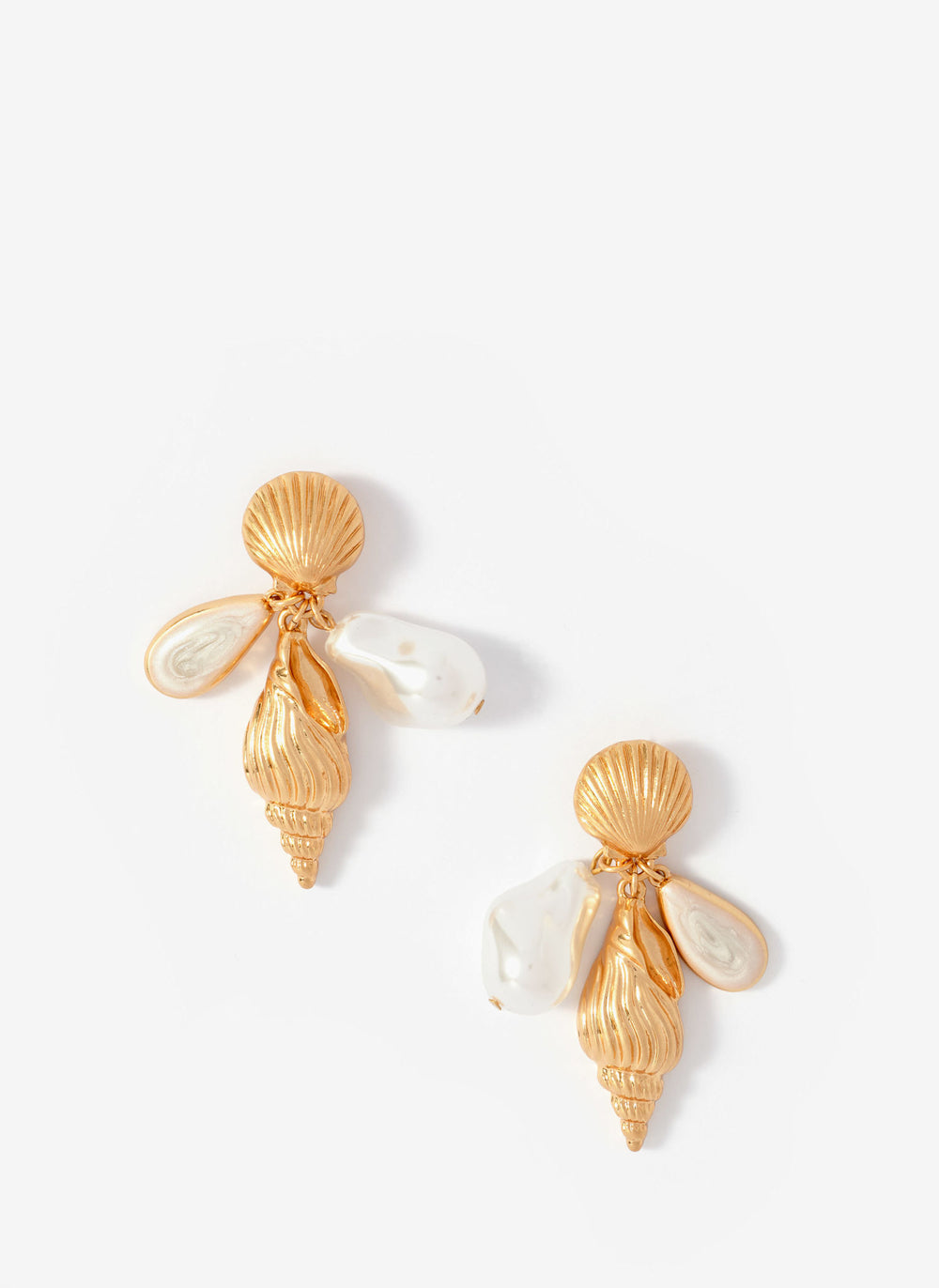 Gold Tone Shell Pearl Drop Earrings
