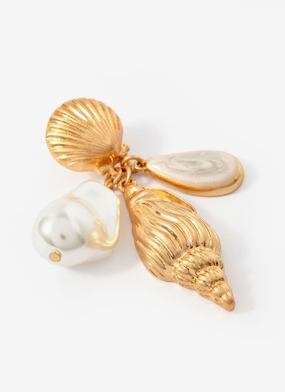 Gold Tone Shell Pearl Drop Earrings
