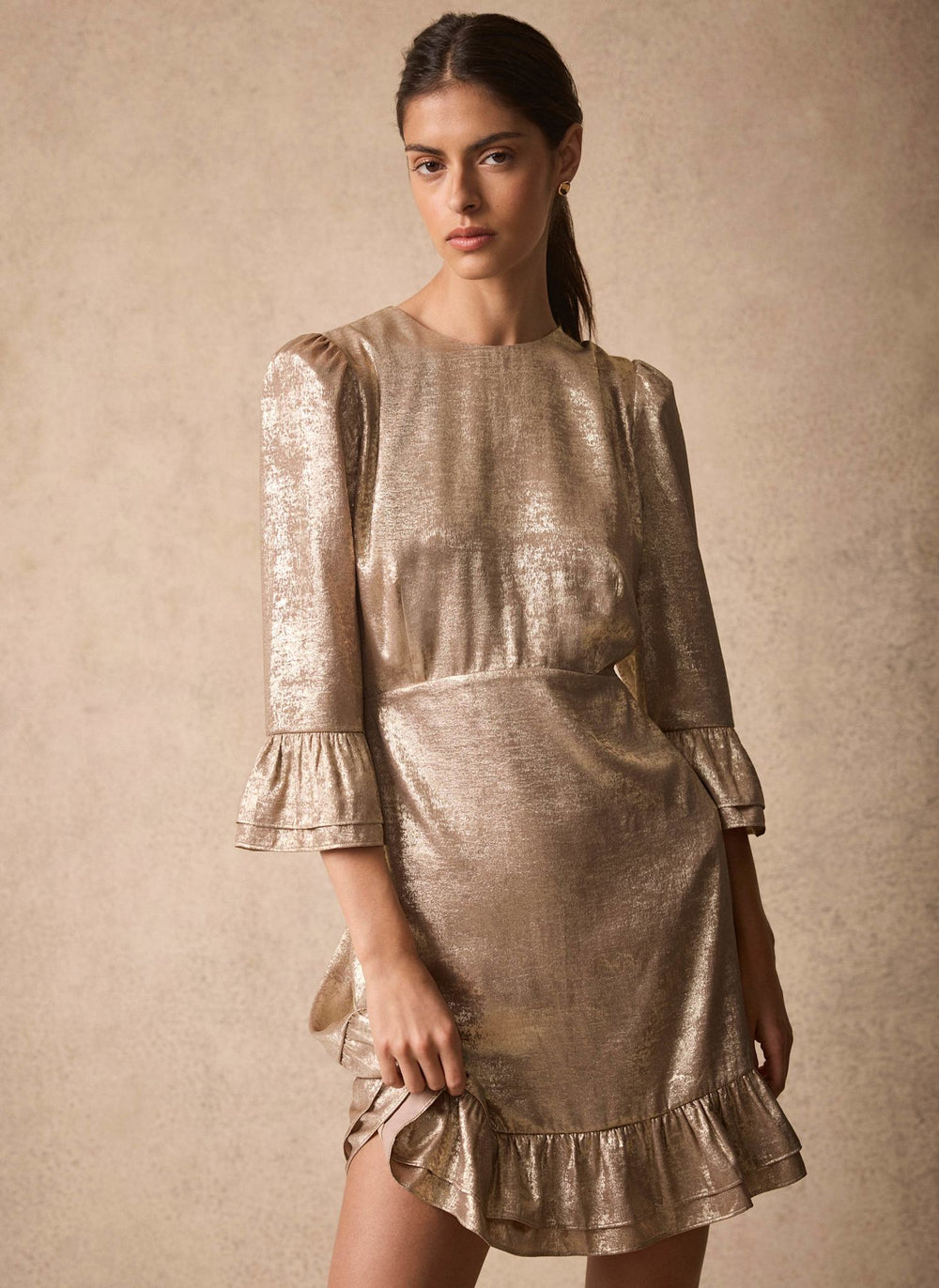 Gold Metallic Ruffle Mini Dress