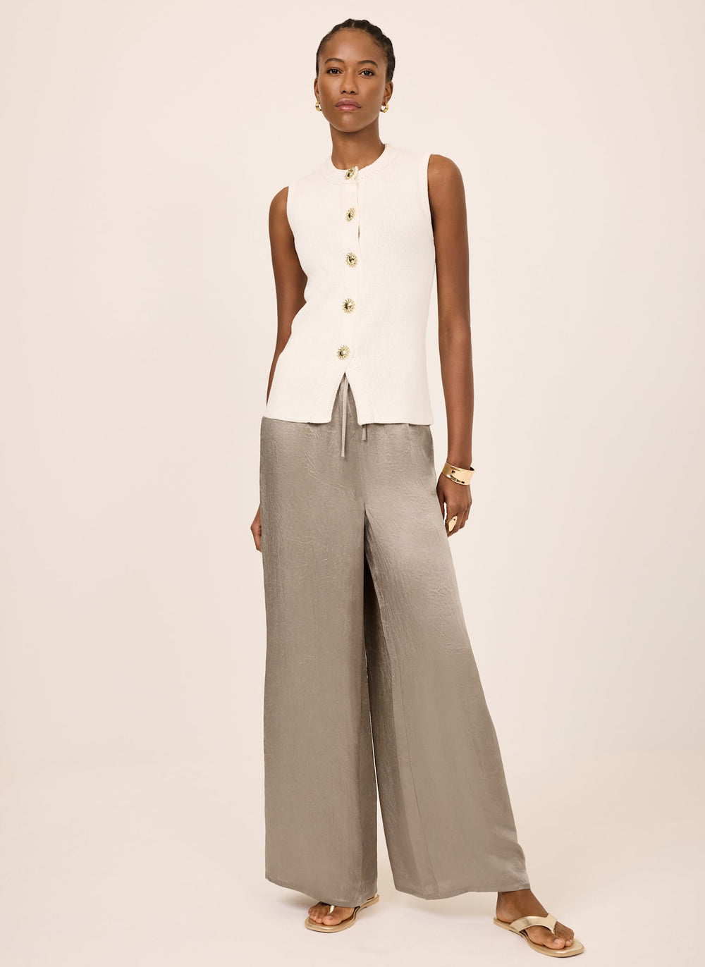 Gold Metallic Satin Wide Trousers