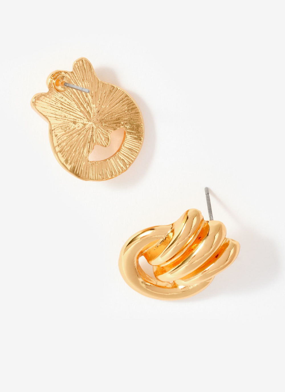 Gold Tone Ridged Hoop Stud Earrings
