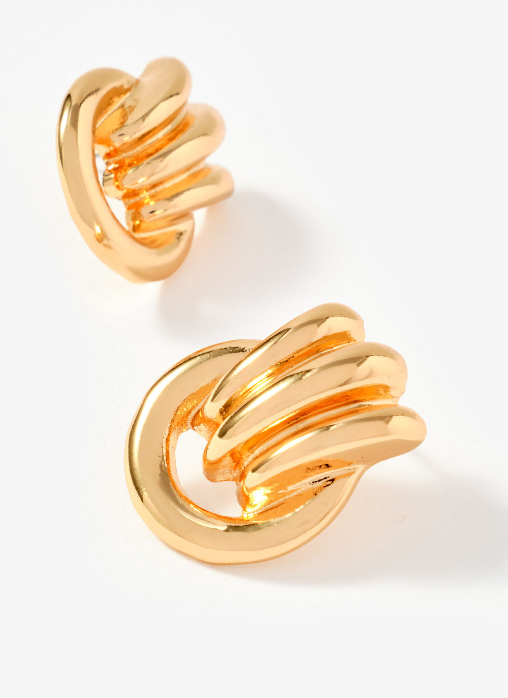 Gold Tone Ridged Hoop Stud Earrings