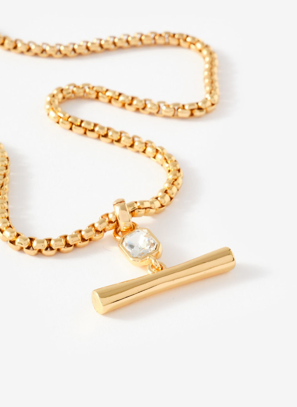 Gold Tone Crystal T Bar Necklace