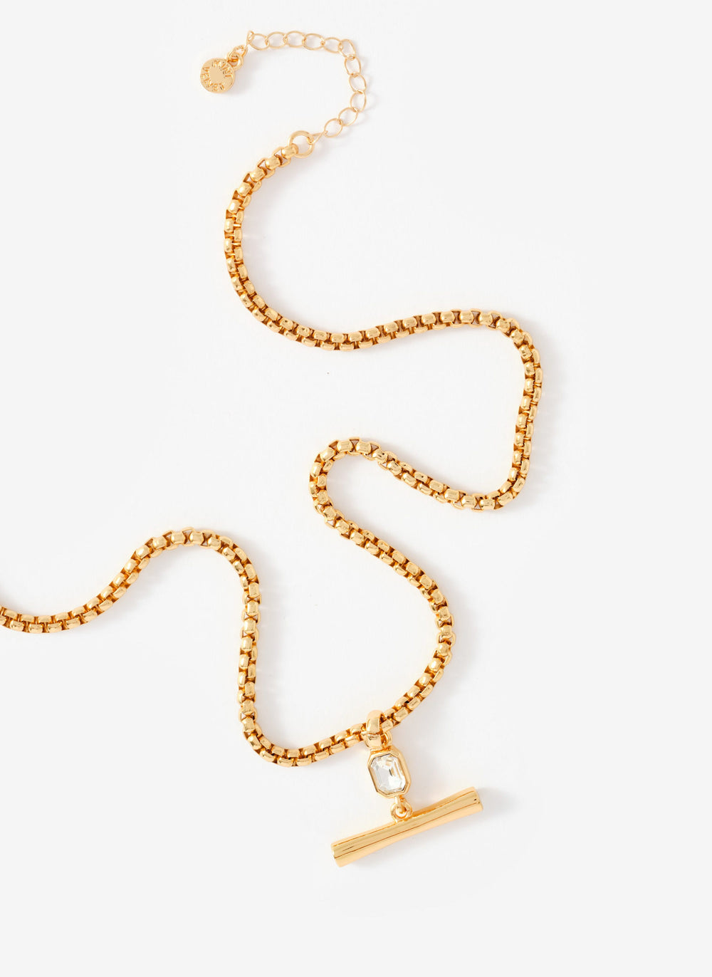 Gold Tone Crystal T Bar Necklace