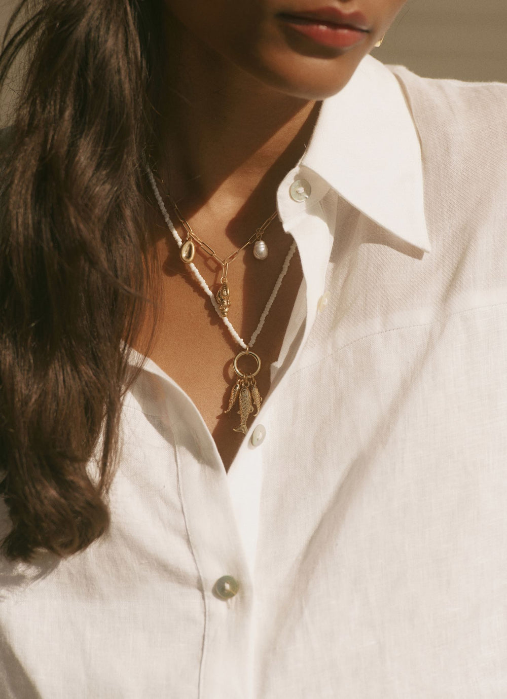 Gold Tone Fish Charm Necklace