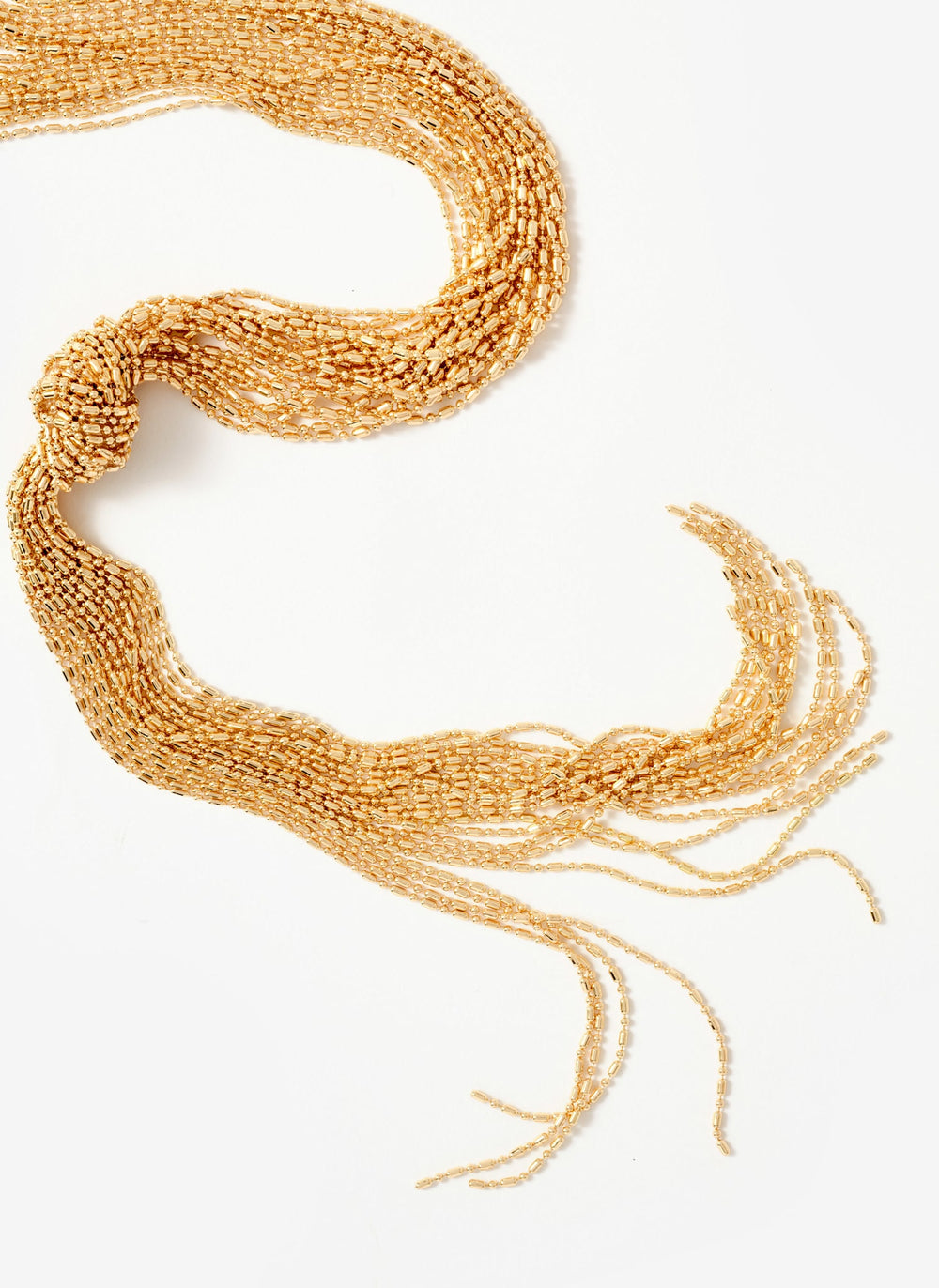Gold Tone Long Fringe Knotted Pendant