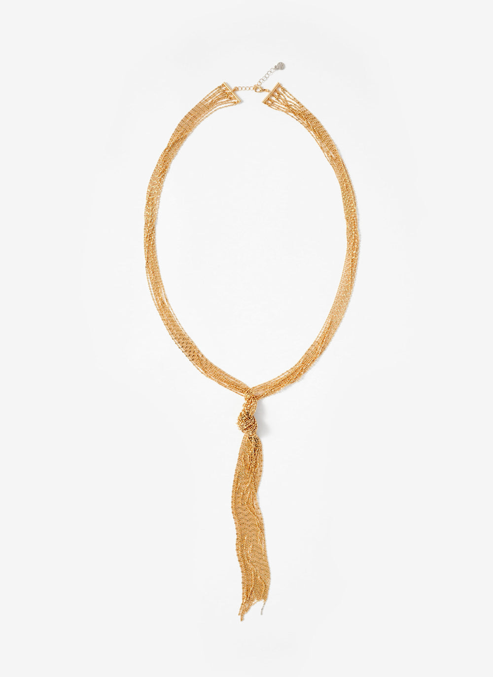 Gold Tone Long Fringe Knotted Pendant