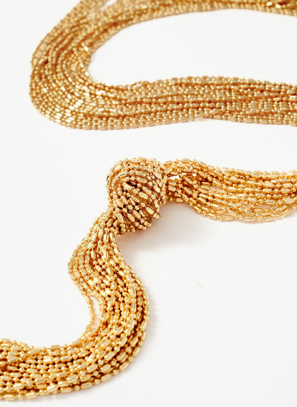 Gold Tone Long Fringe Knotted Pendant