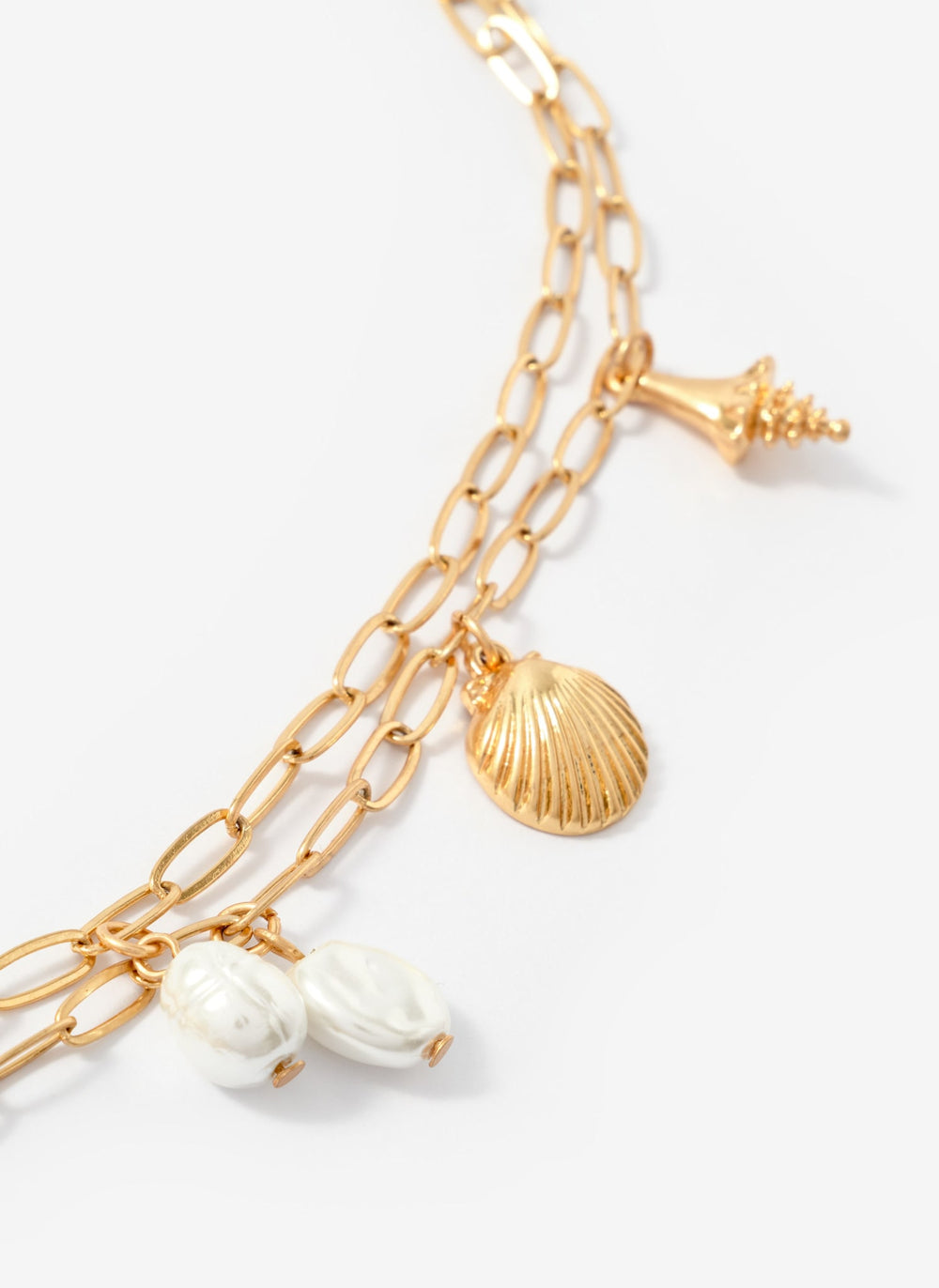 Gold Tone Double Layered Charm Necklace