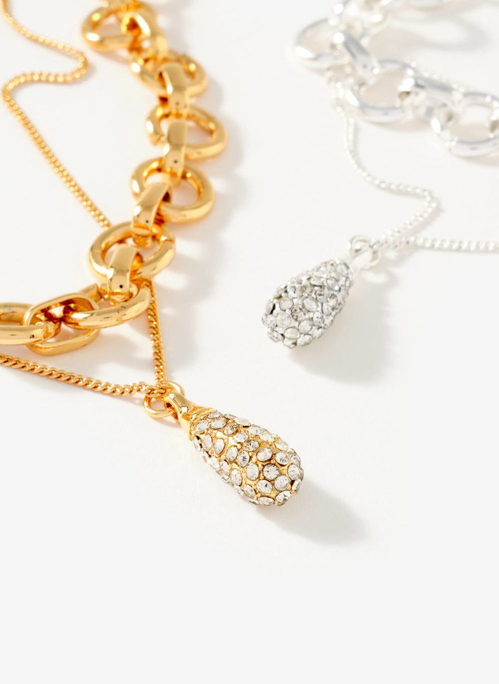 Gold Tone Pave Drop Layered Necklace