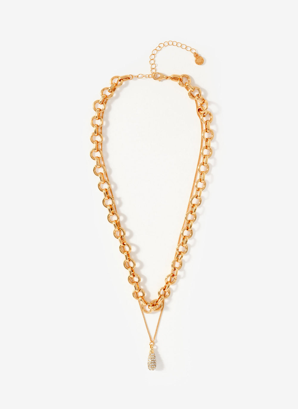 Gold Tone Pave Drop Layered Necklace