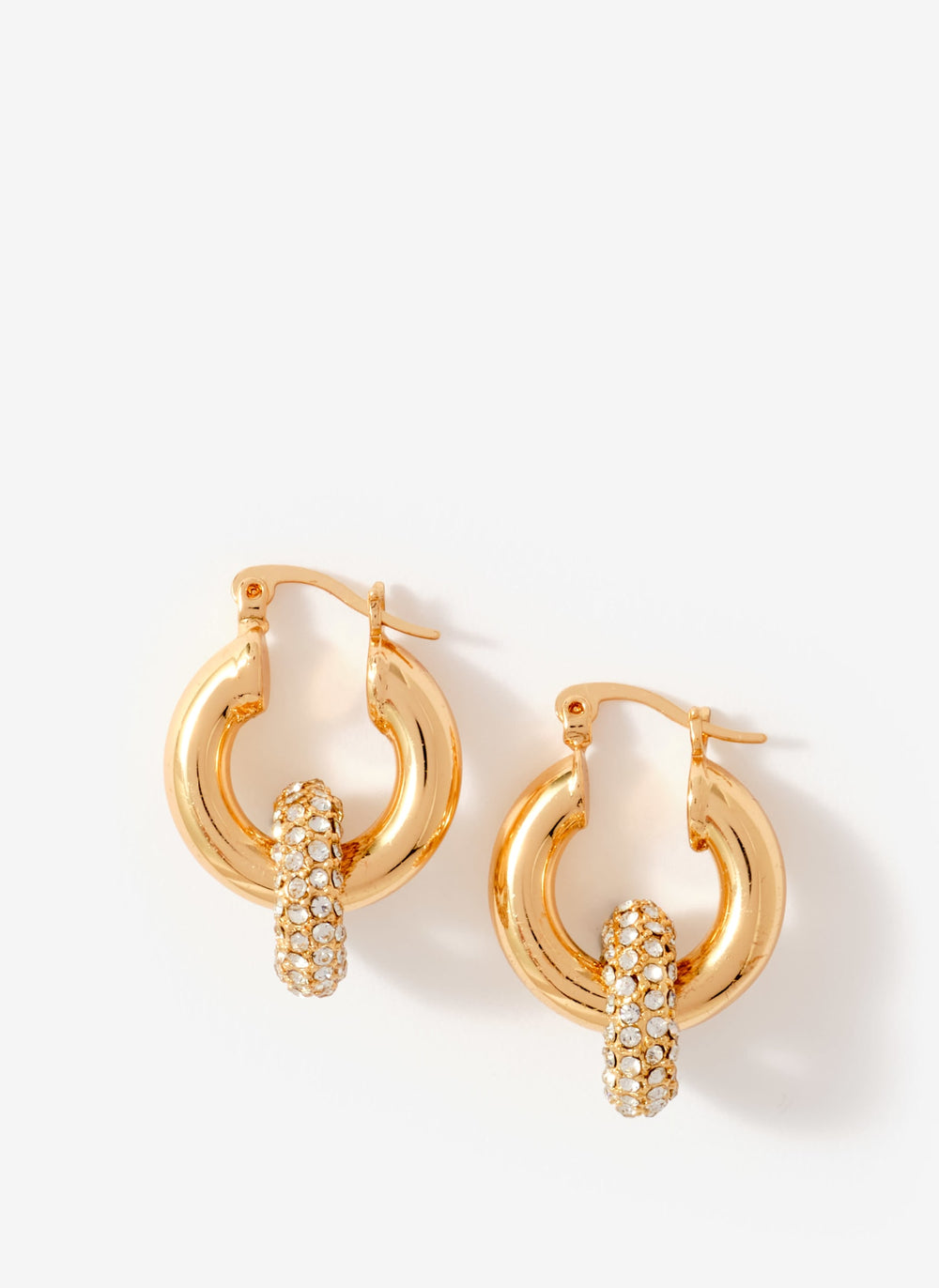Gold Tone Pave Hoop Earrings