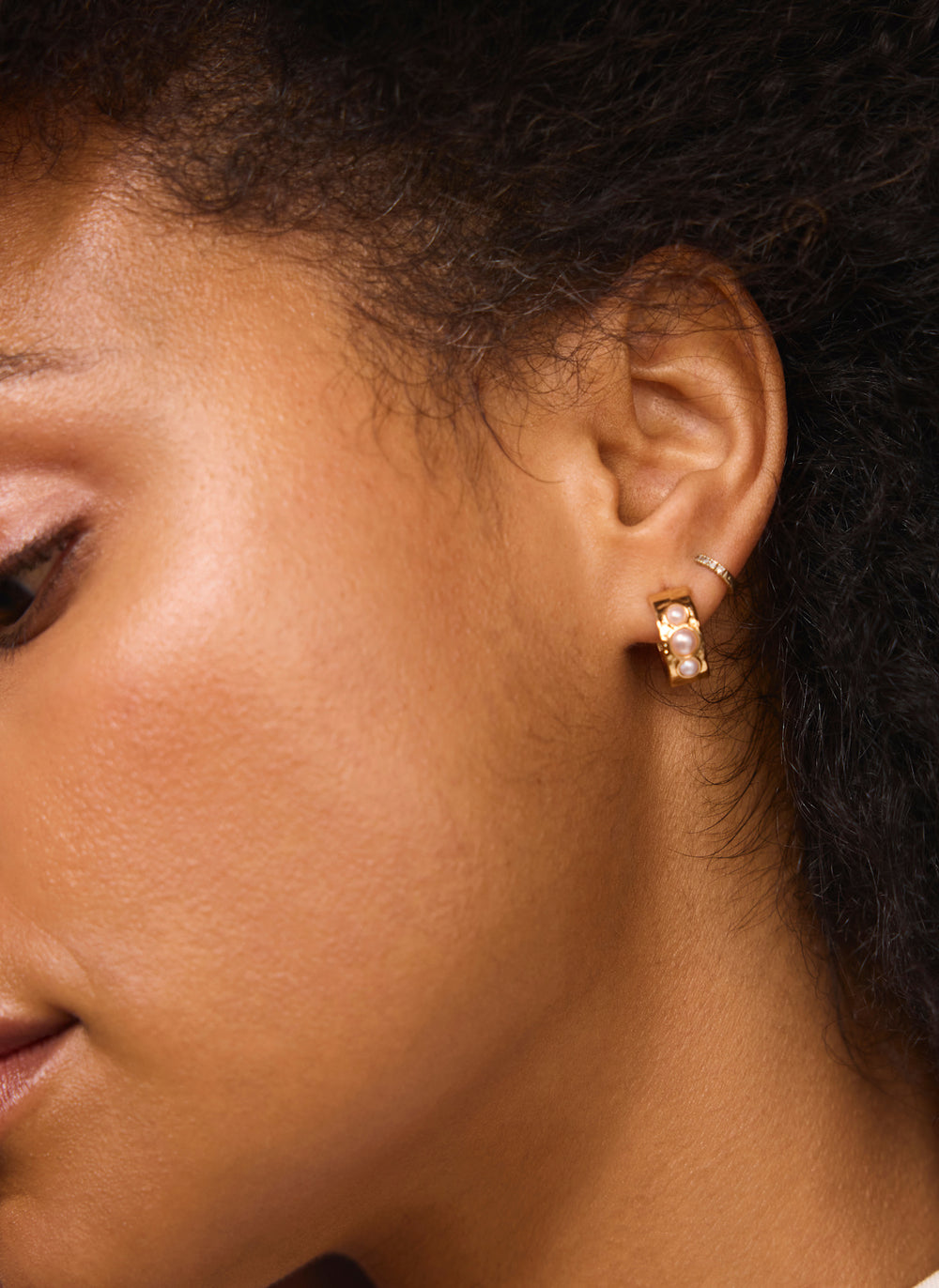 Gold Tone Pearl Mini Hoop Earrings