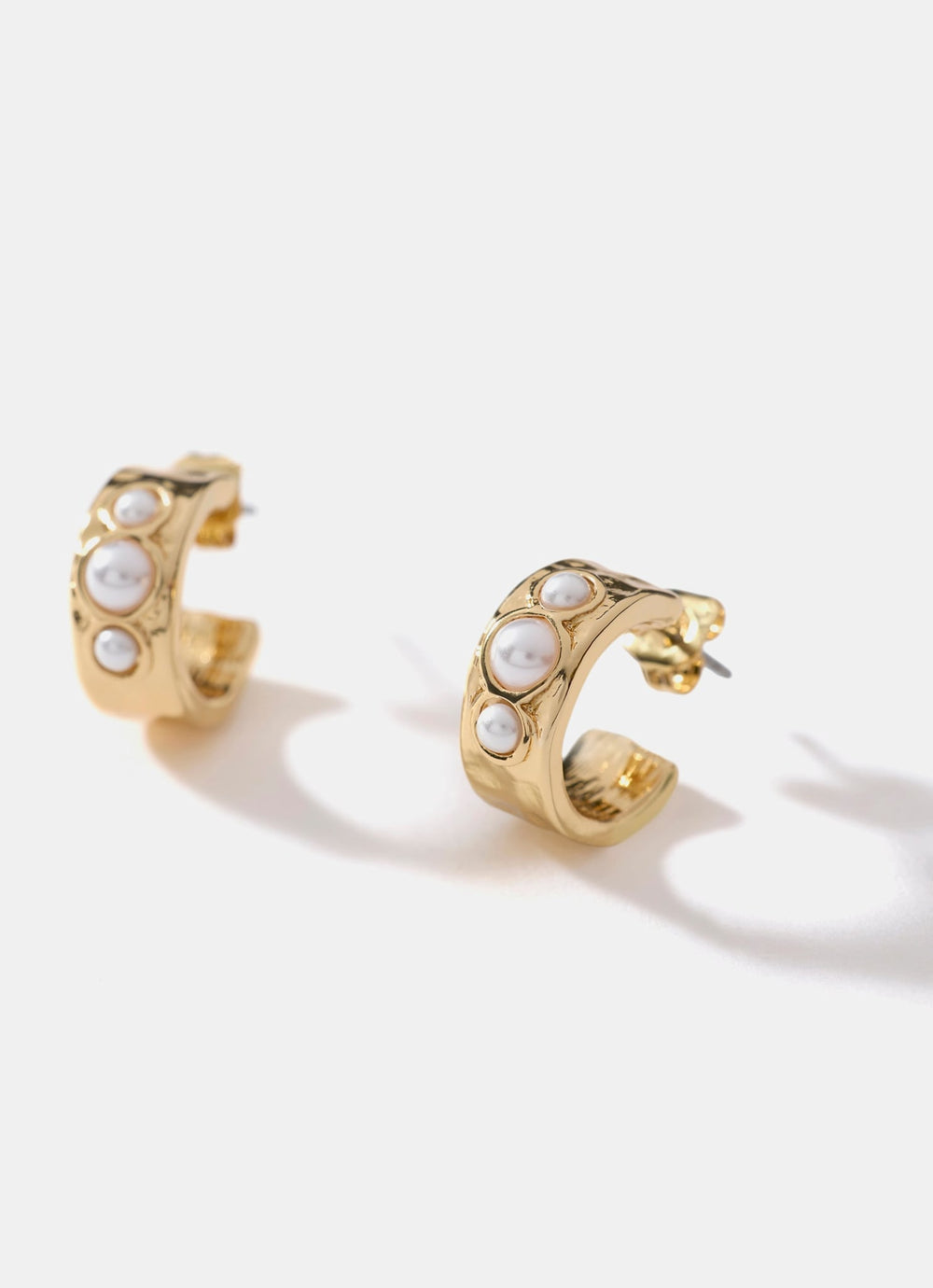 Gold Tone Pearl Mini Hoop Earrings