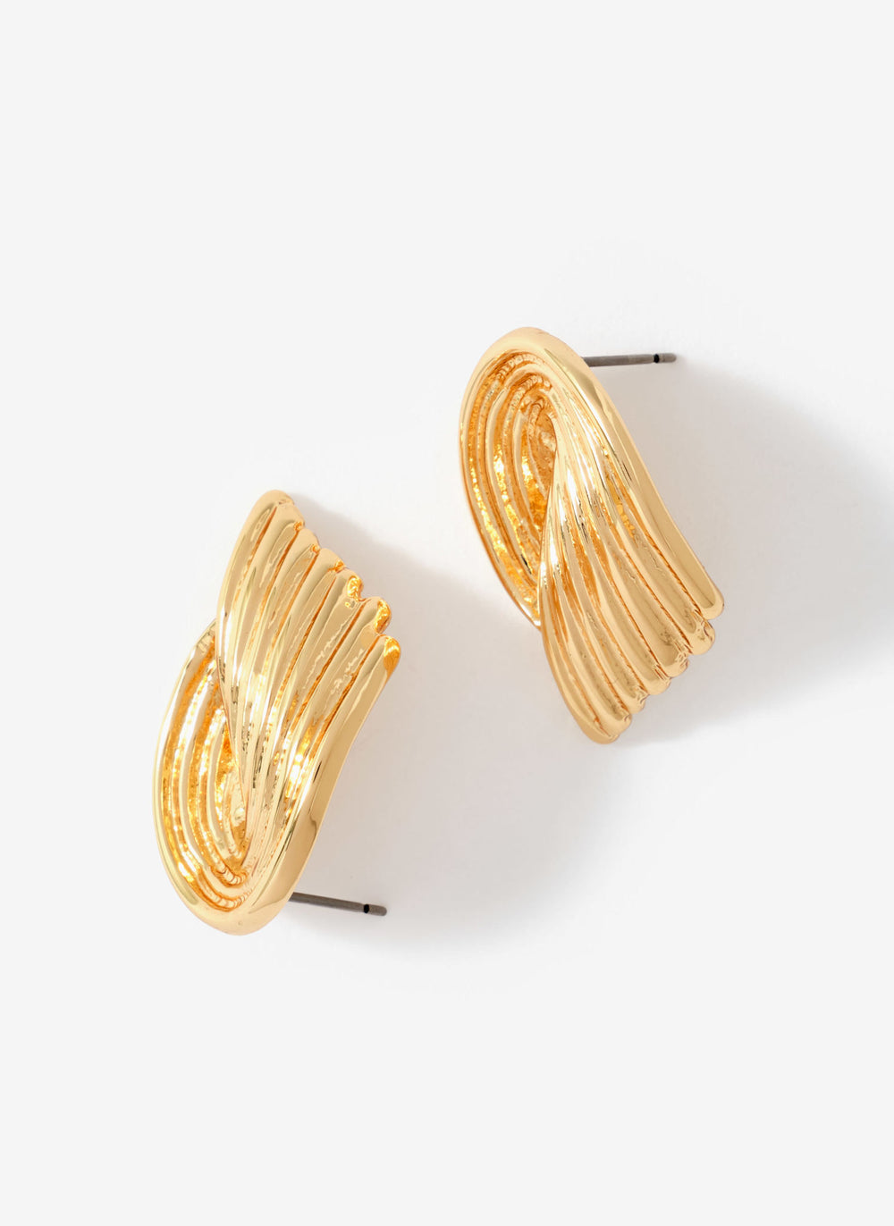 Gold Tone Ridged Wing Earrings