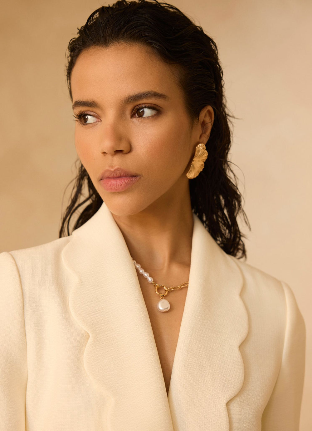 Gold Tone Shell Statement Earrings