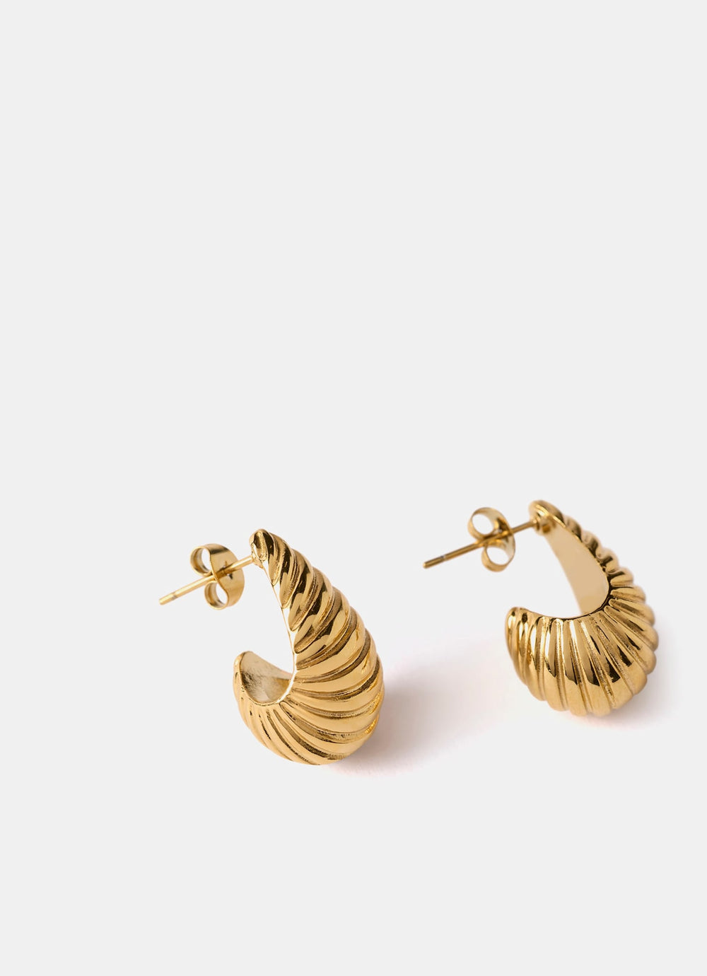 Gold Plated Stainless Steel Ribbed Curve Earrings