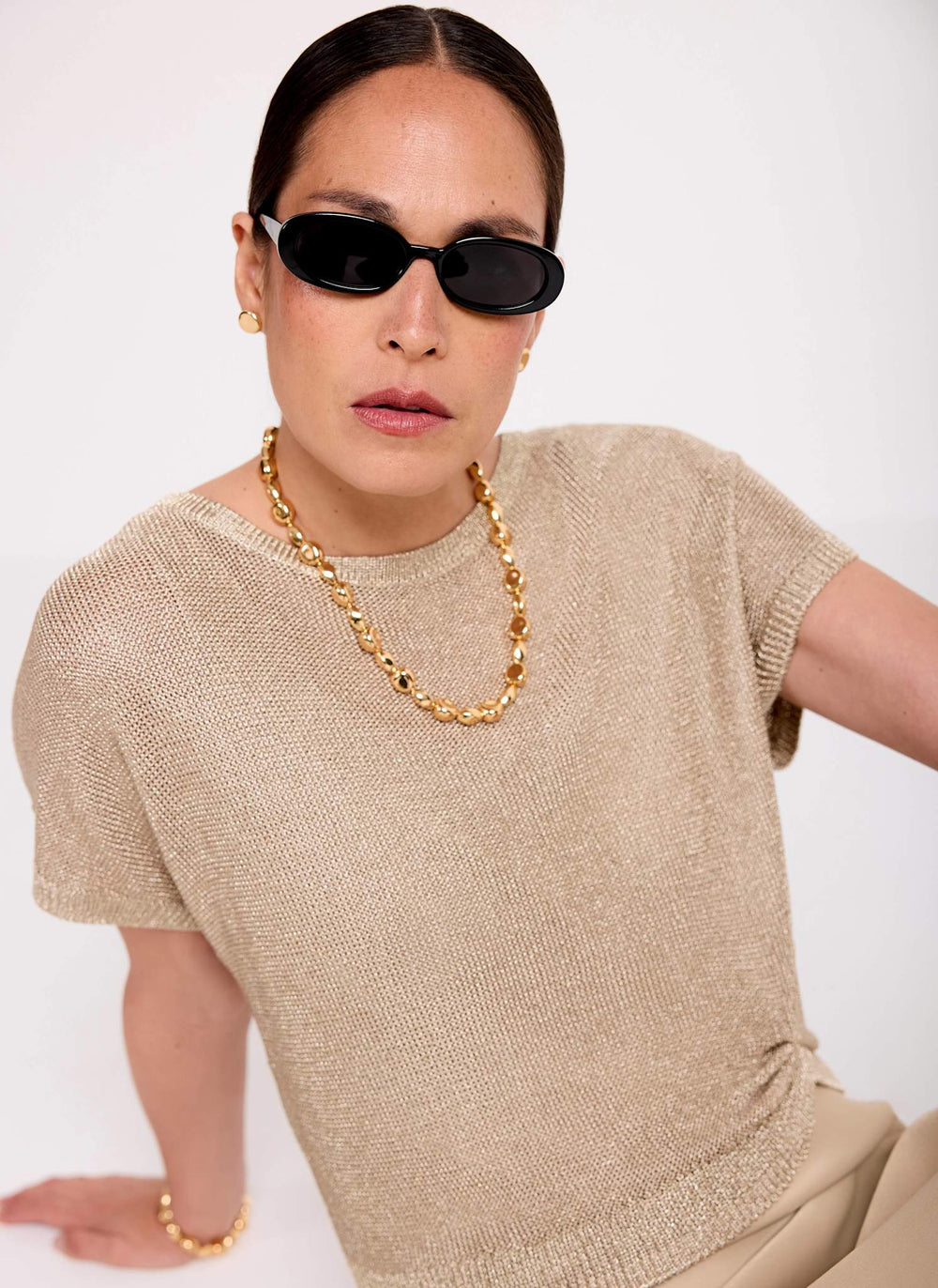 Gold Metallic Woven Mix Midi Dress