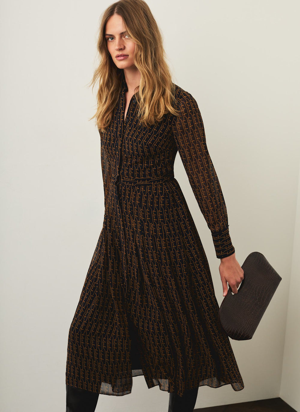Navy Graphic Print Midi Shirt Dress