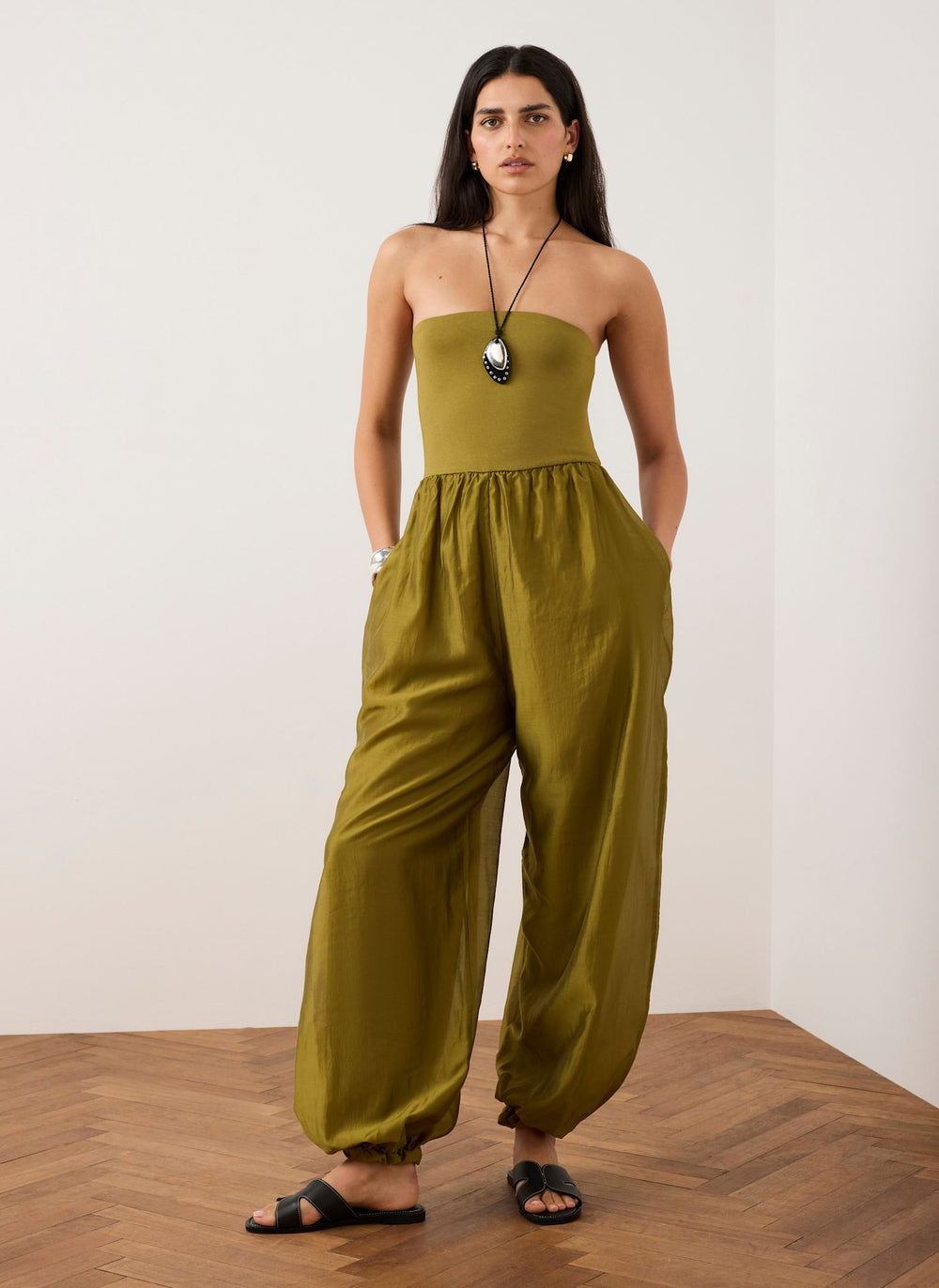 Green Bandeau Balloon Jumpsuit