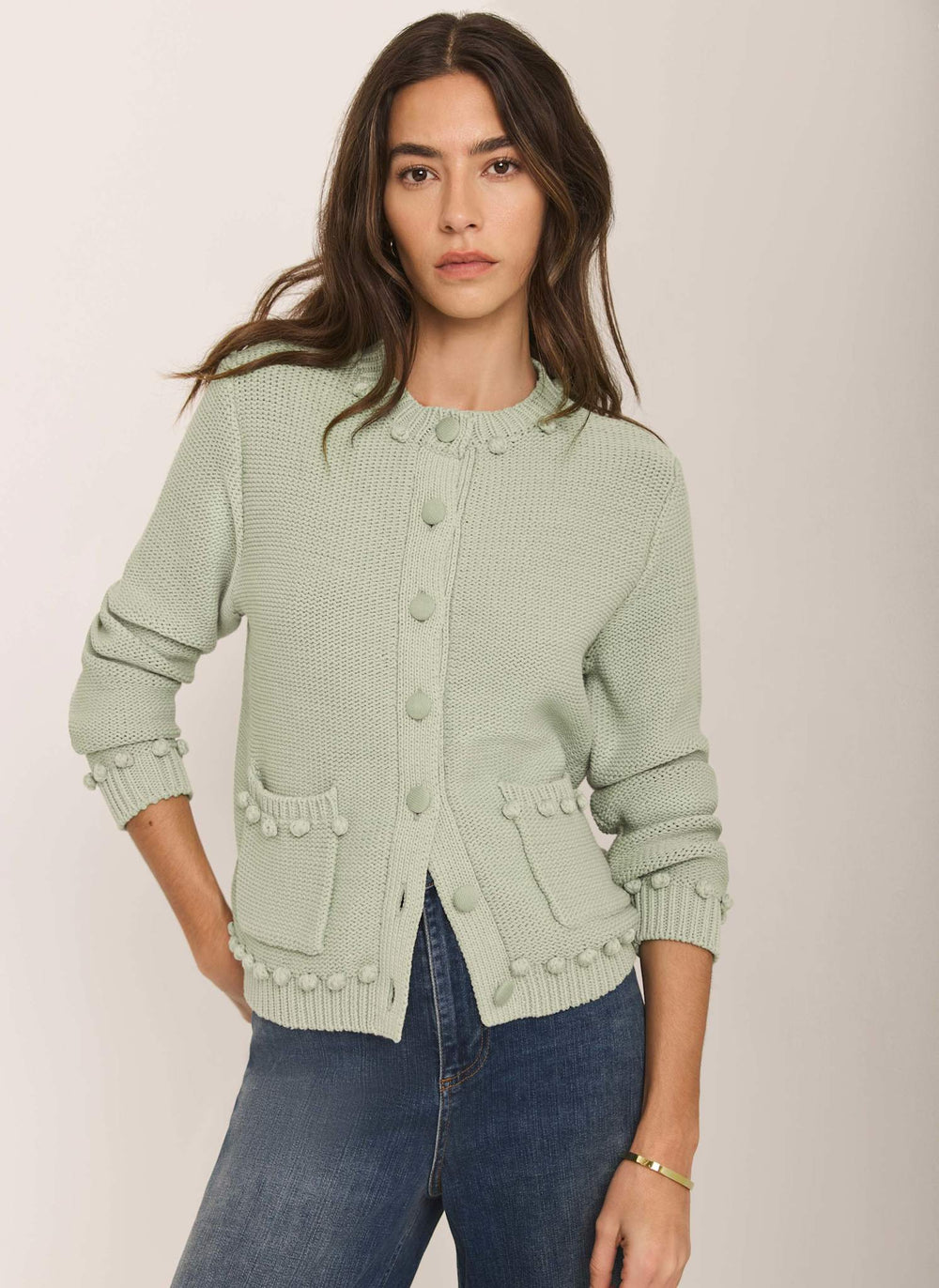 Green Bobble Detail Cardigan