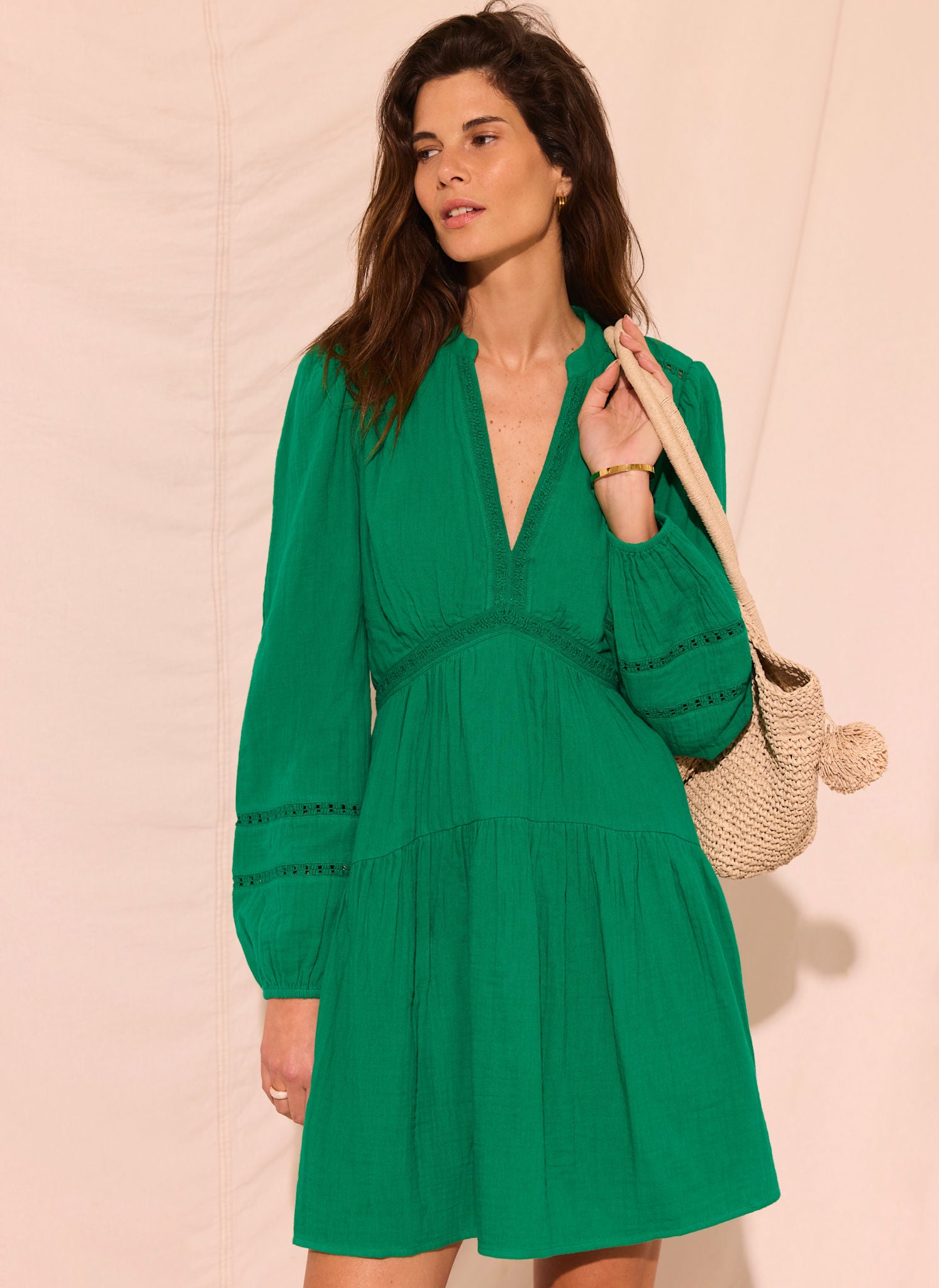 green cheesecloth dress WYSE London - Alina Dress