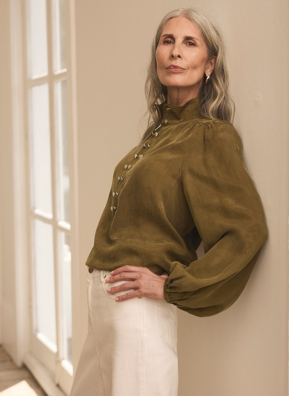 Olive Green Zip Detail Blouse