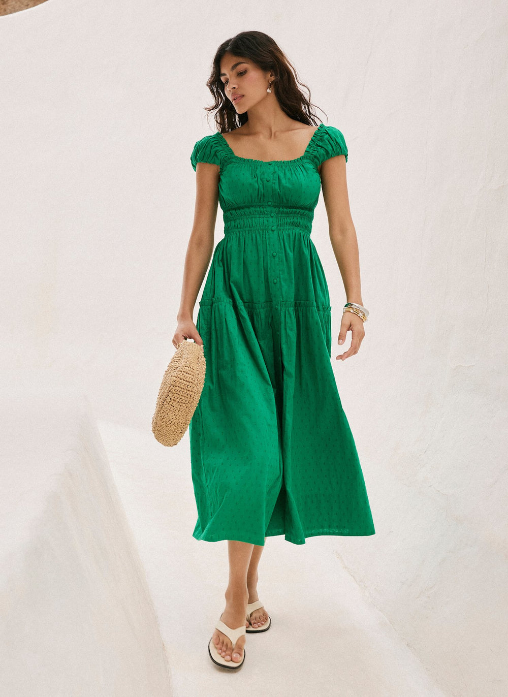 Green Cotton Midi Dress
