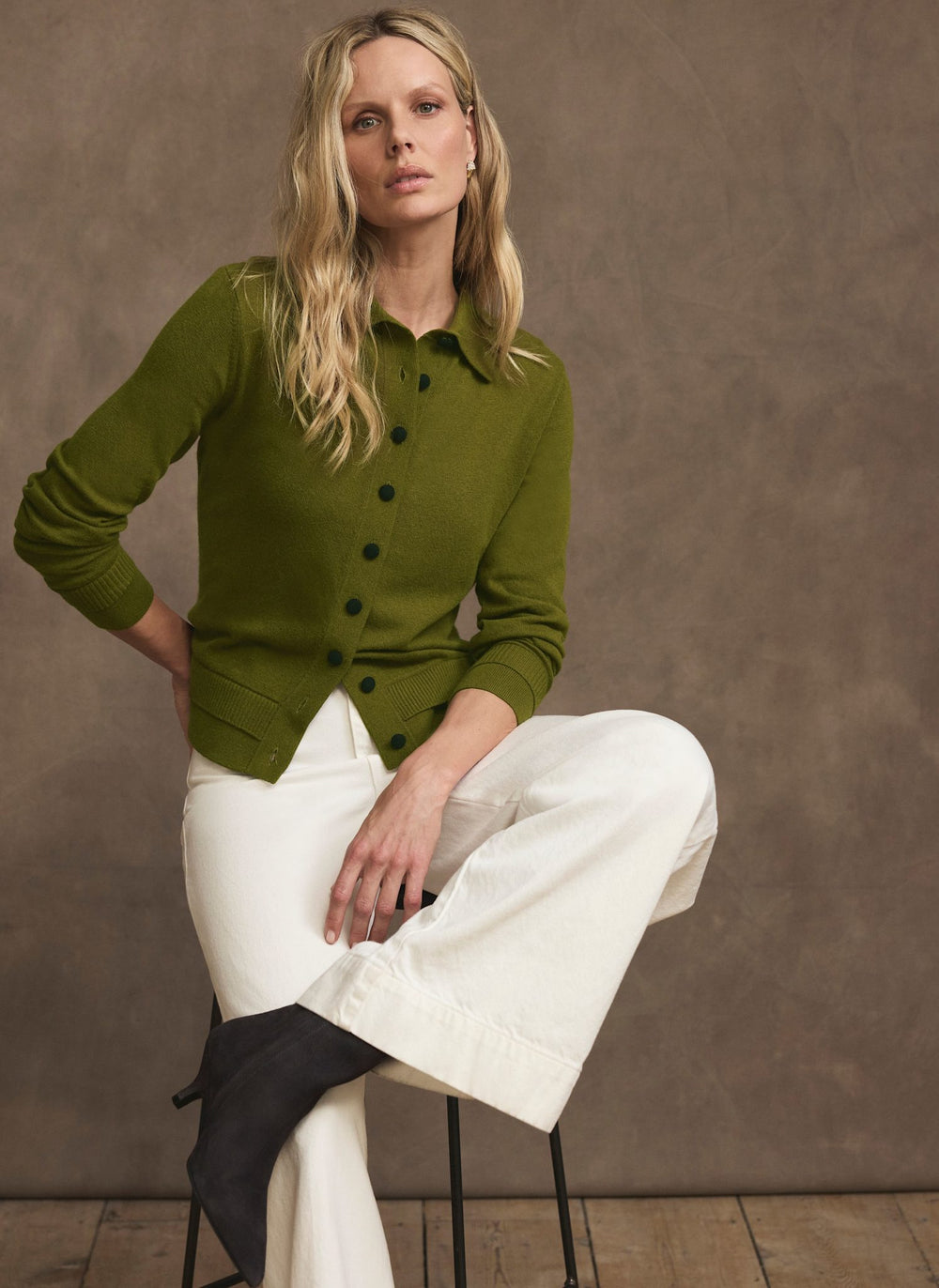 Olive Green Cotton Blend Knit Top