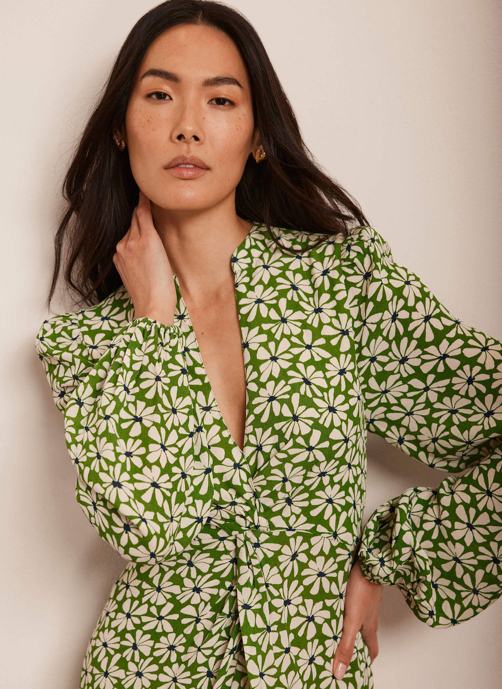 Green Floral Print Midi Dress