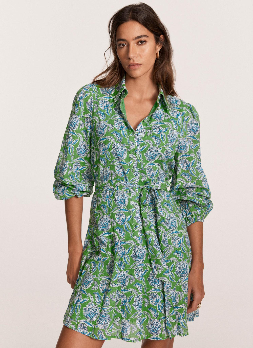 Green Floral Print Mini Dress