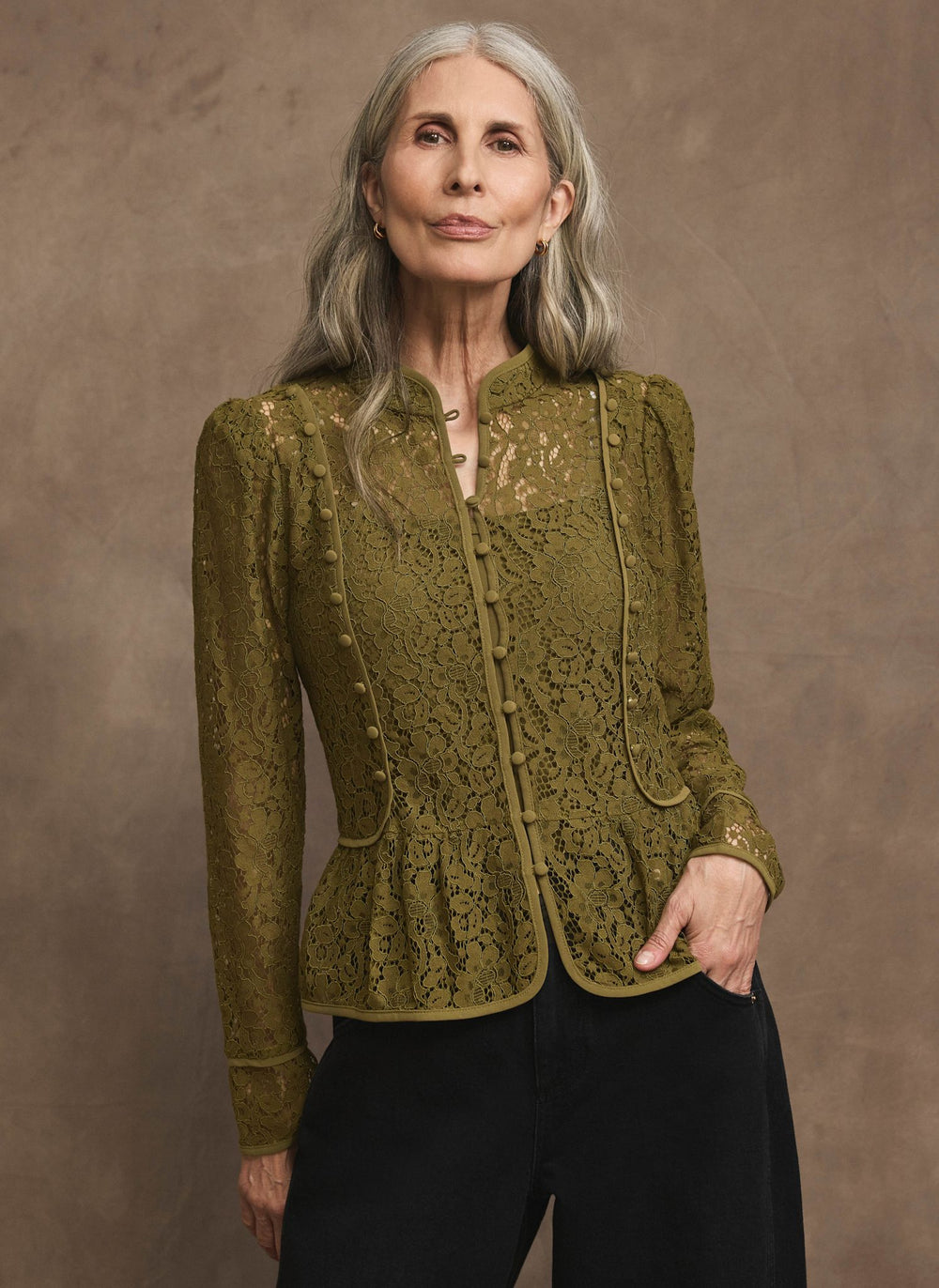Green Lace Military Blouse