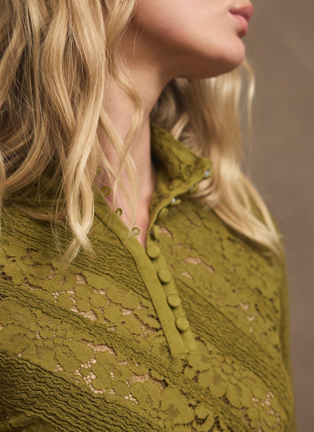Olive Green Lace Button Detail Top