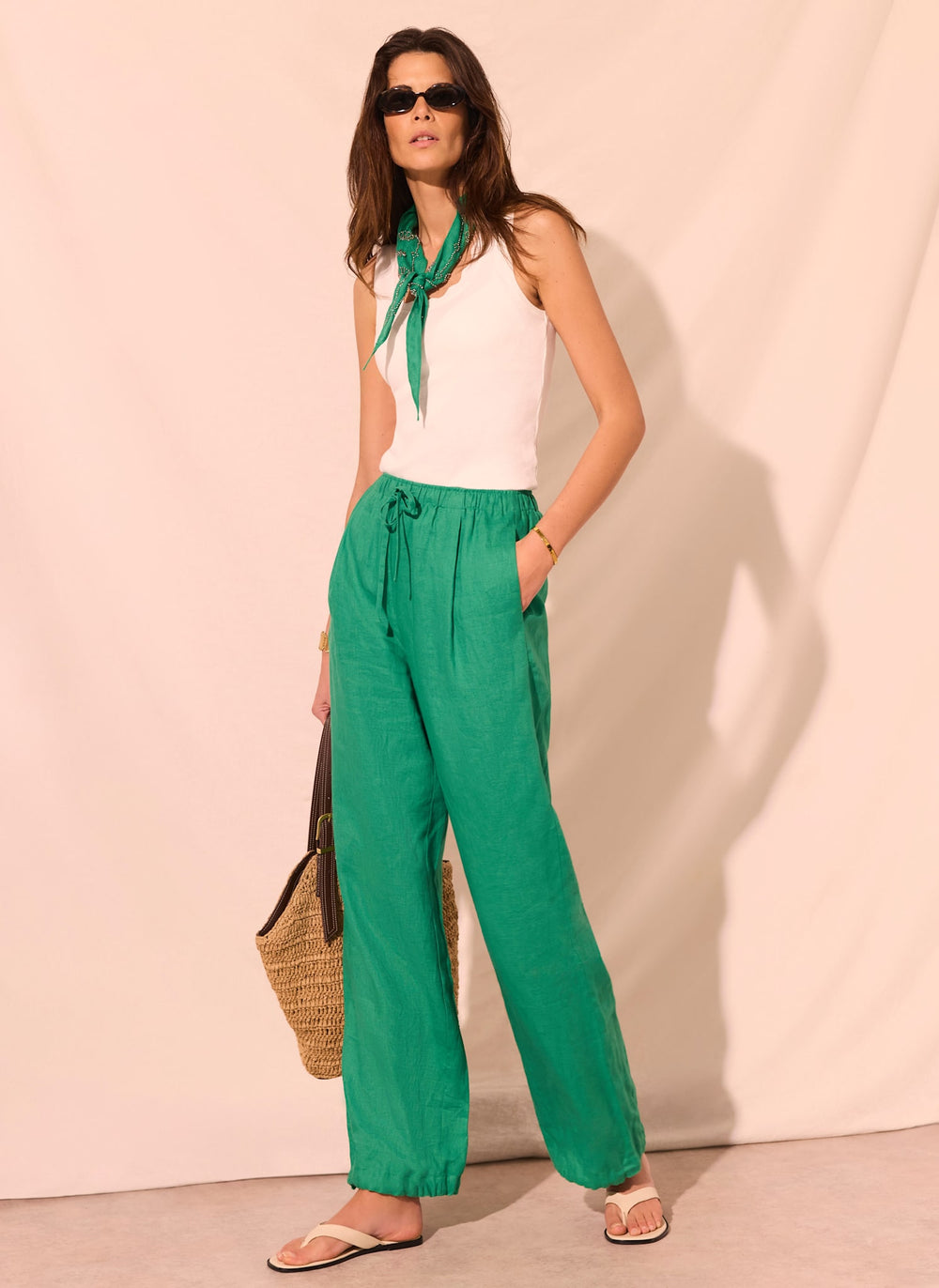 Green Linen Balloon Trousers