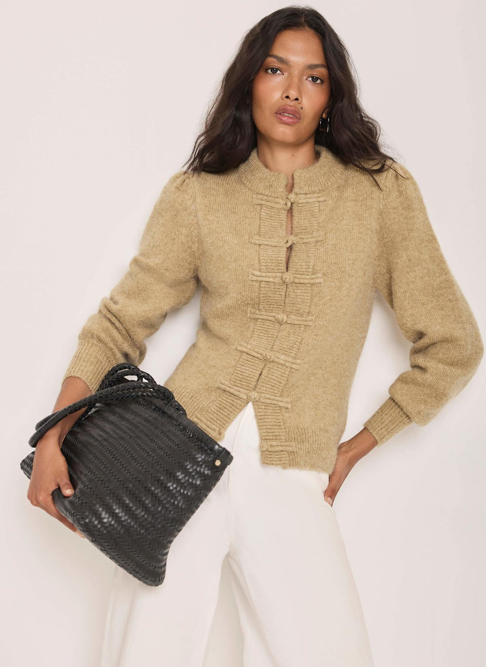 Olive Green Knot Button Detail Cardigan