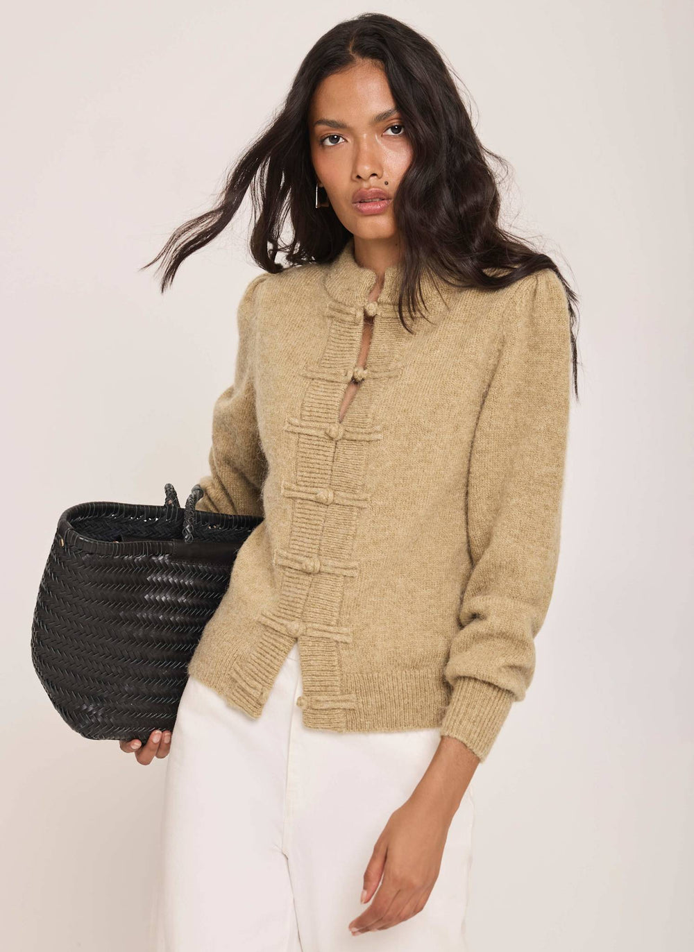 Olive Green Knot Button Detail Cardigan