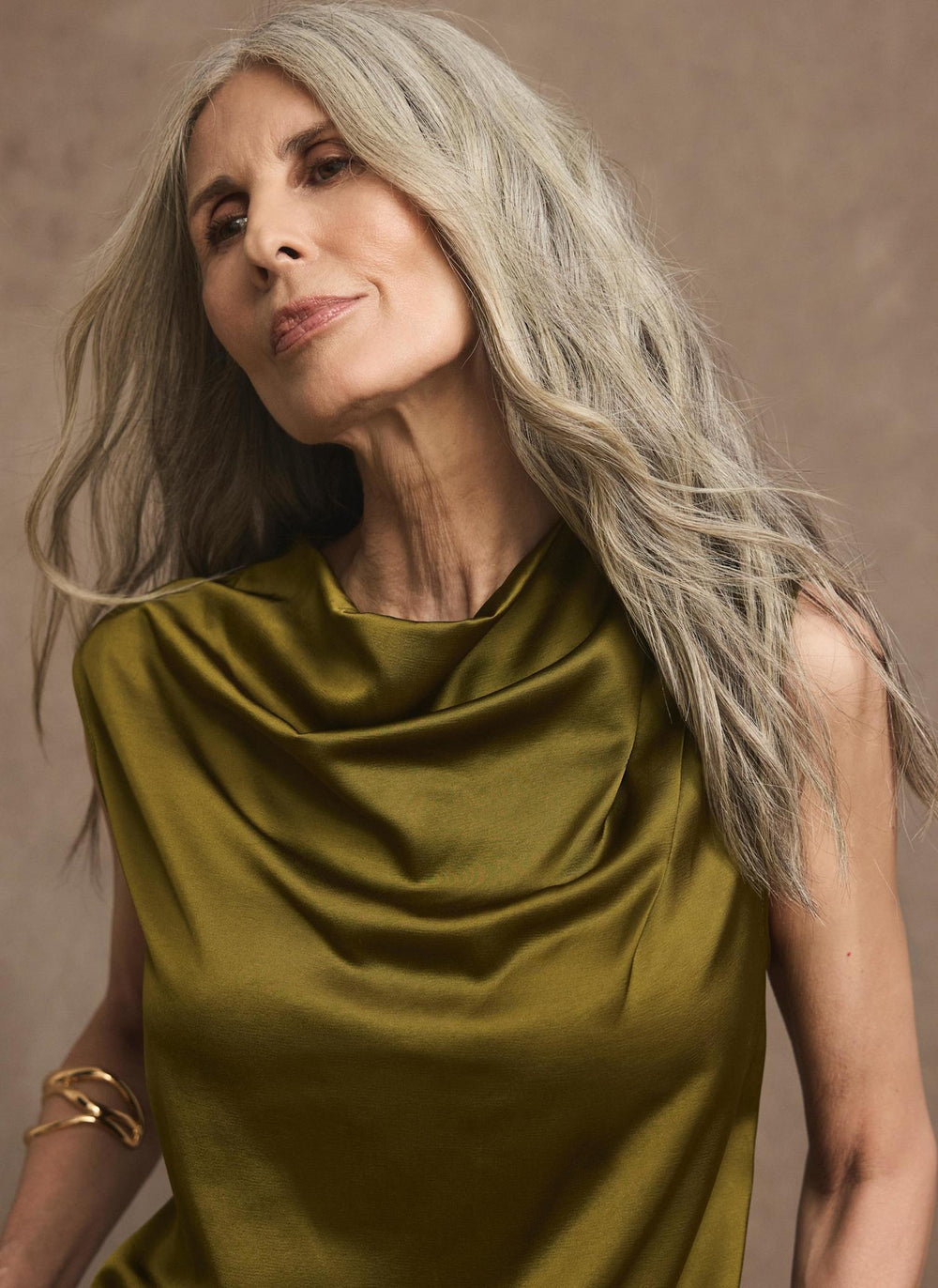Green Satin Cowl Neck Top